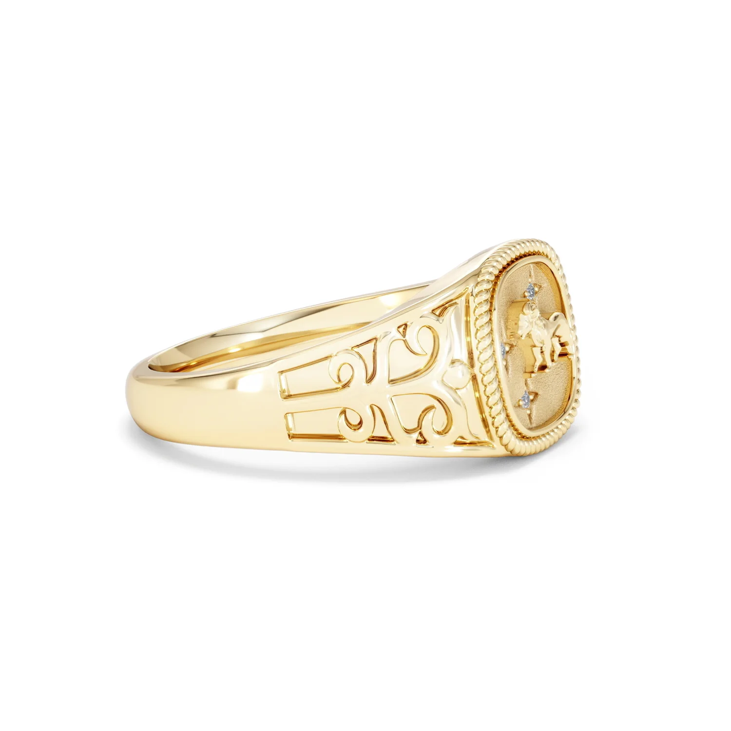 Leo Zodiac 0.01ct Lab Diamond Signet Ring in 18K Gold Vermeil - Image 21