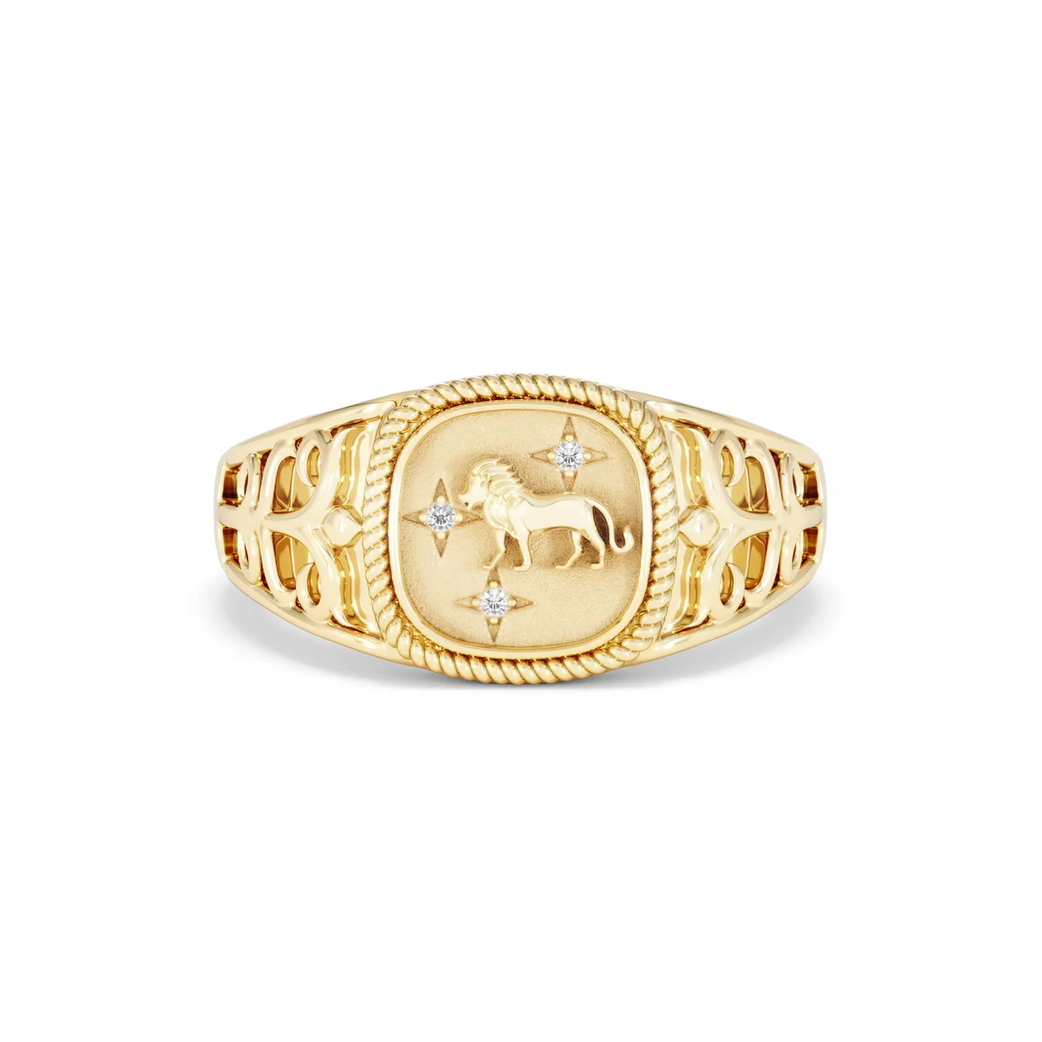 Leo Zodiac 0.01ct Lab Diamond Signet Ring in 18K Gold Vermeil - Image 7