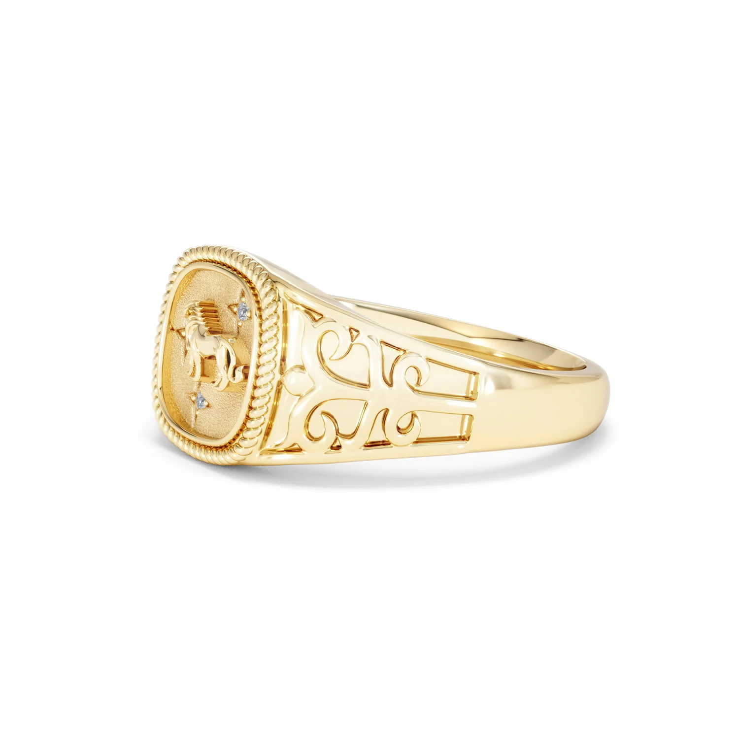 Leo Zodiac 0.01ct Lab Diamond Signet Ring in 18K Gold Vermeil - Image 74