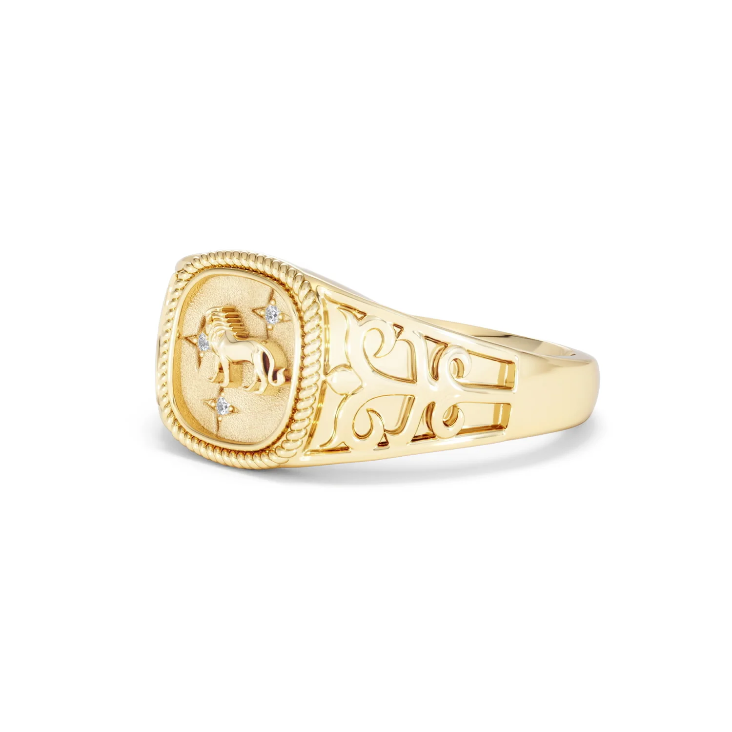 Leo Zodiac 0.01ct Lab Diamond Signet Ring in 18K Gold Vermeil - Image 77