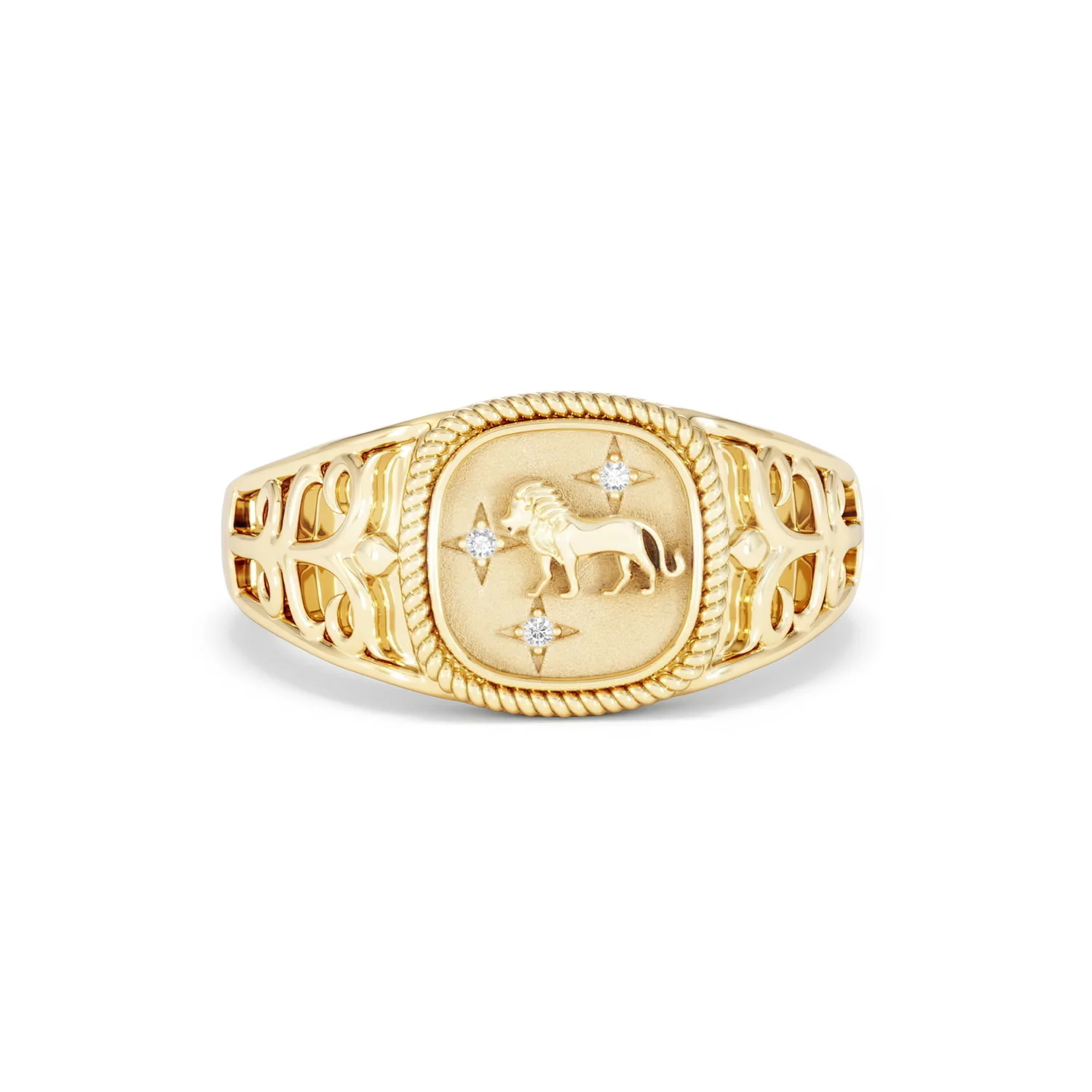 Leo Zodiac 0.01ct Lab Diamond Signet Ring in 18K Gold Vermeil - Image 8