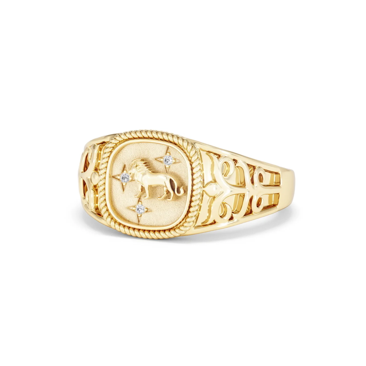 Leo Zodiac 0.01ct Lab Diamond Signet Ring in 18K Gold Vermeil - Image 82