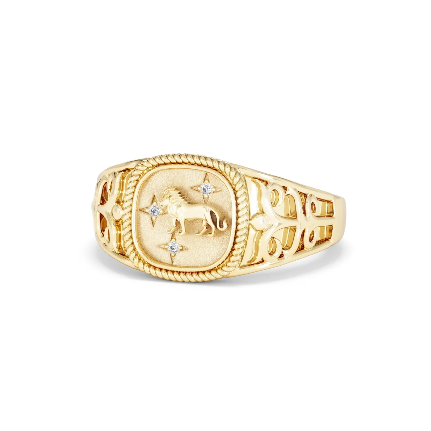 Leo Zodiac 0.01ct Lab Diamond Signet Ring in 18K Gold Vermeil - Image 83