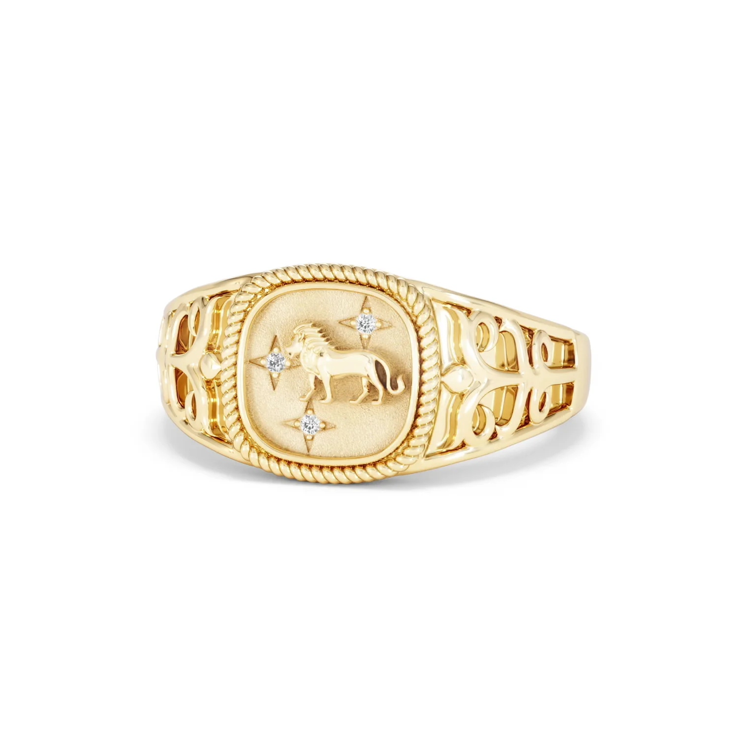 Leo Zodiac 0.01ct Lab Diamond Signet Ring in 18K Gold Vermeil - Image 84