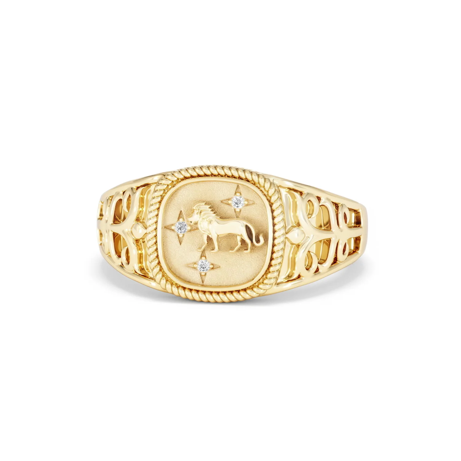 Leo Zodiac 0.01ct Lab Diamond Signet Ring in 18K Gold Vermeil - Image 85