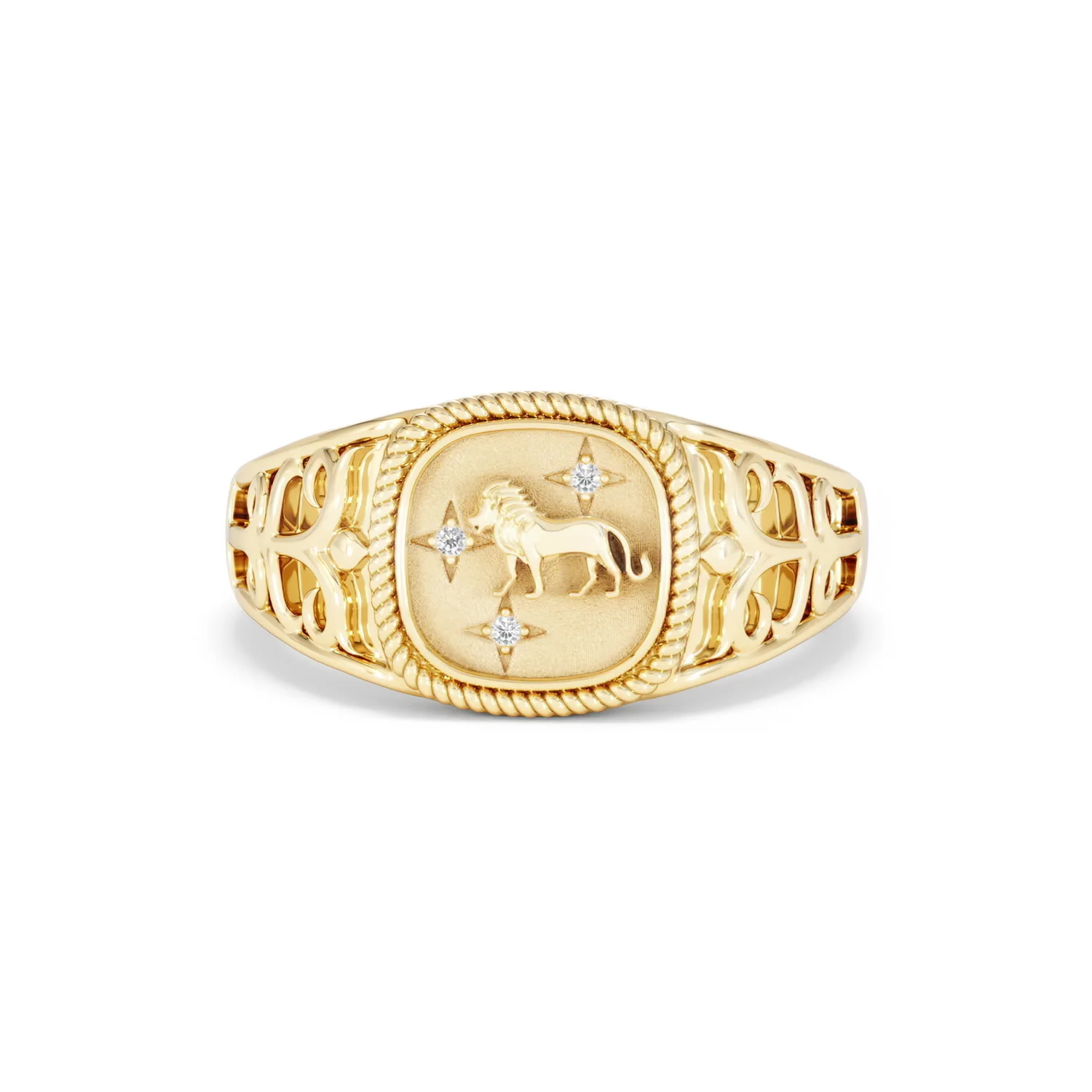 Leo Zodiac 0.01ct Lab Diamond Signet Ring in 18K Gold Vermeil - Image 86