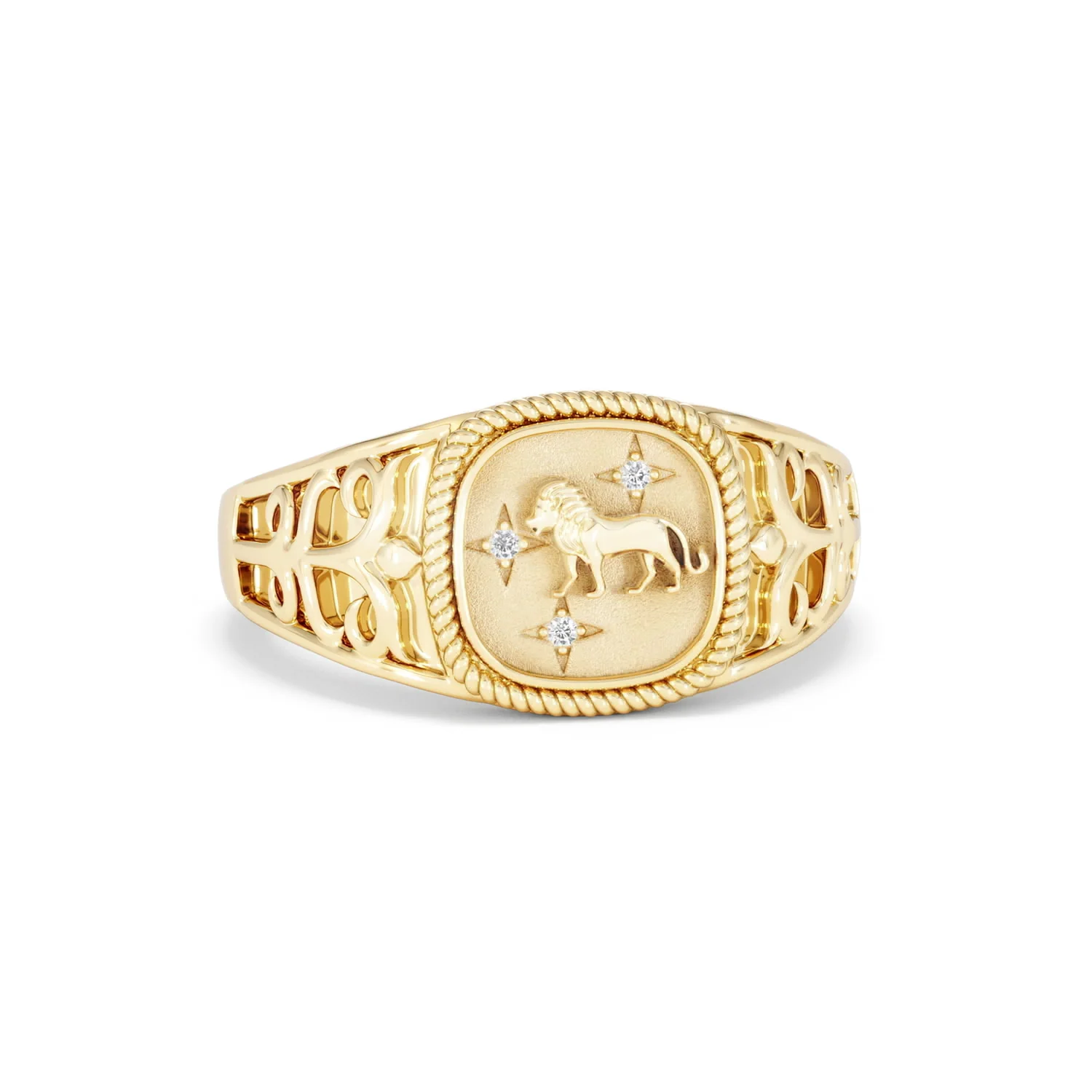 Leo Zodiac 0.01ct Lab Diamond Signet Ring in 18K Gold Vermeil - Image 9