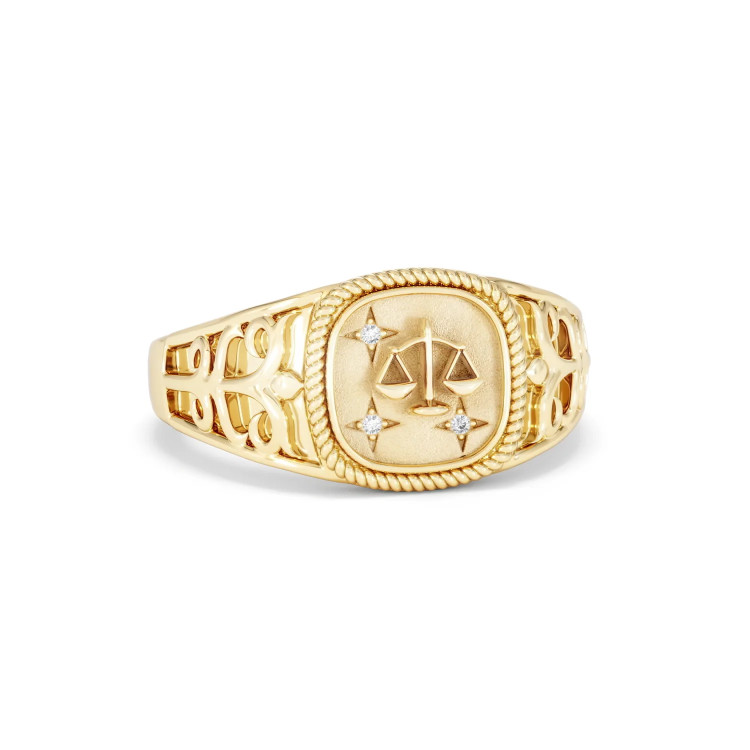 Libra Zodiac 0.01ct Lab Diamond Signet Ring in 18K Gold Vermeil - Image 10