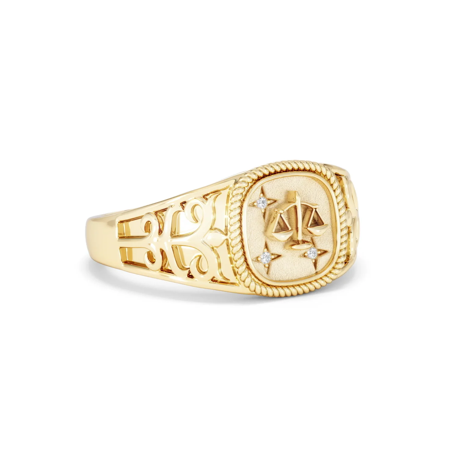 Libra Zodiac 0.01ct Lab Diamond Signet Ring in 18K Gold Vermeil - Image 14