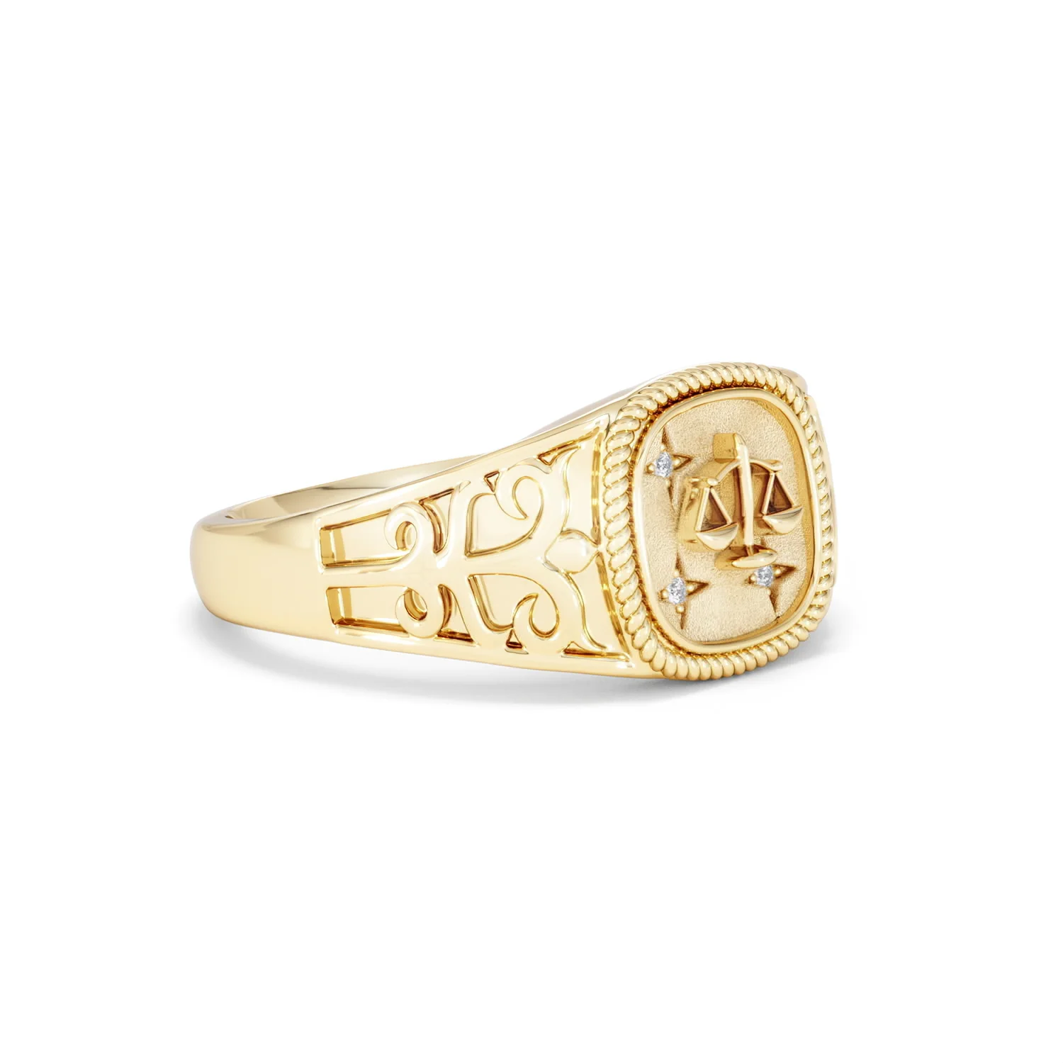 Libra Zodiac 0.01ct Lab Diamond Signet Ring in 18K Gold Vermeil - Image 17