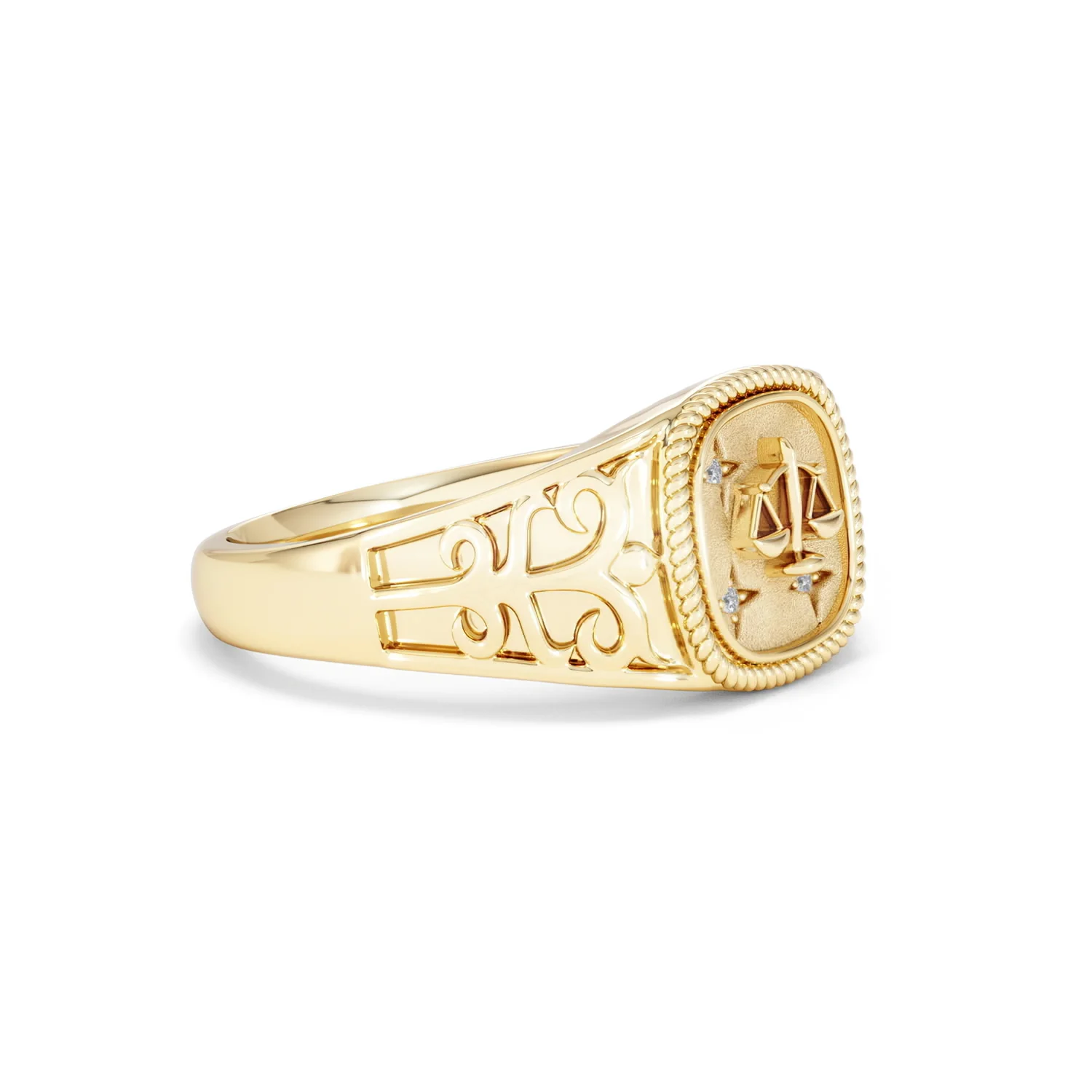 Libra Zodiac 0.01ct Lab Diamond Signet Ring in 18K Gold Vermeil - Image 19