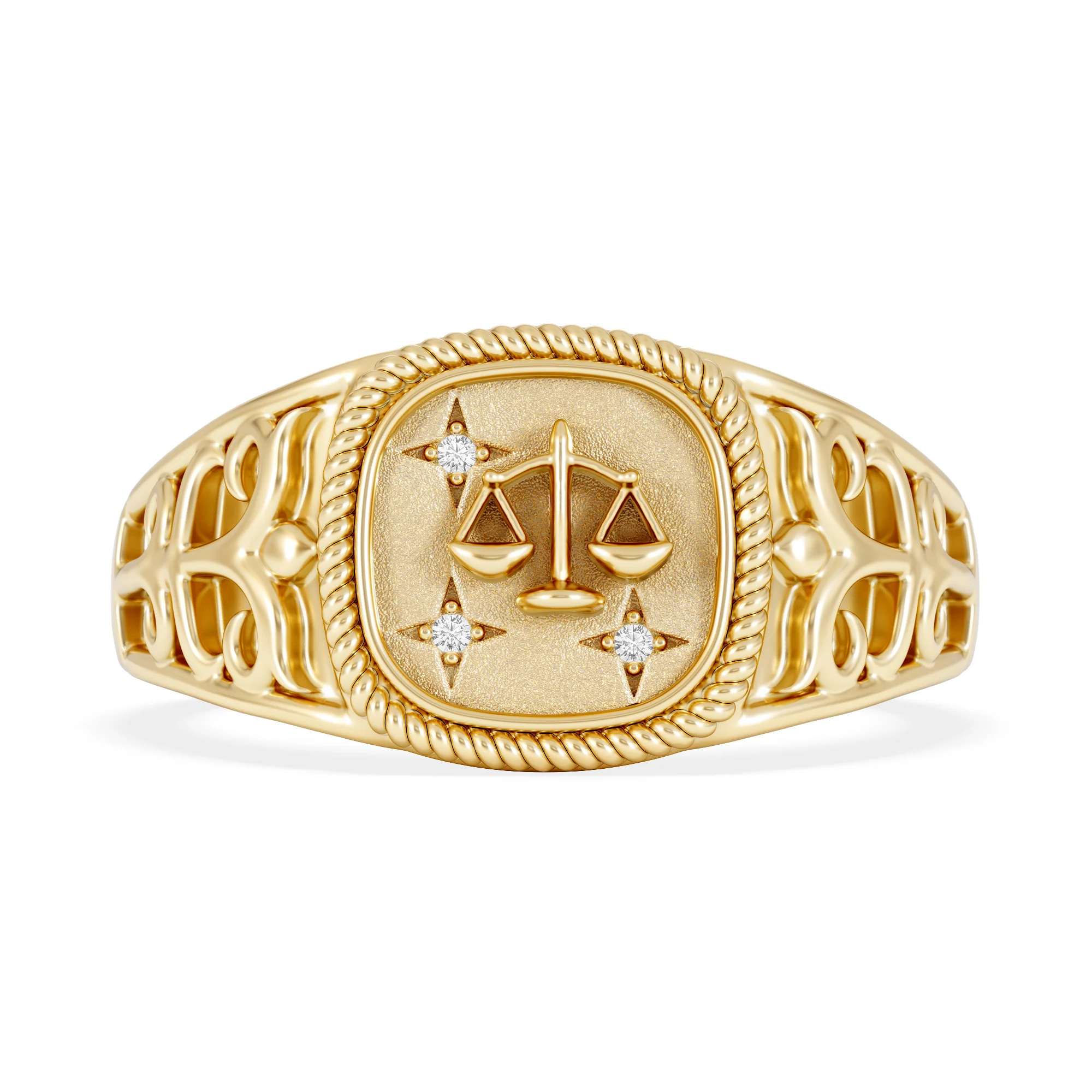 Libra Zodiac 0.01ct Lab Diamond Signet Ring in 18K Gold Vermeil - Image 6
