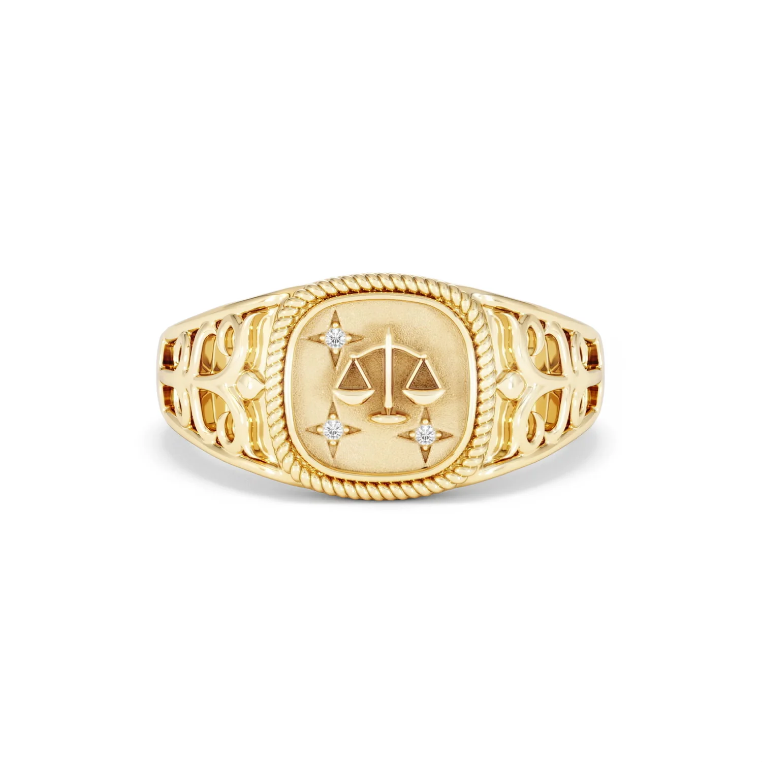 Libra Zodiac 0.01ct Lab Diamond Signet Ring in 18K Gold Vermeil - Image 7