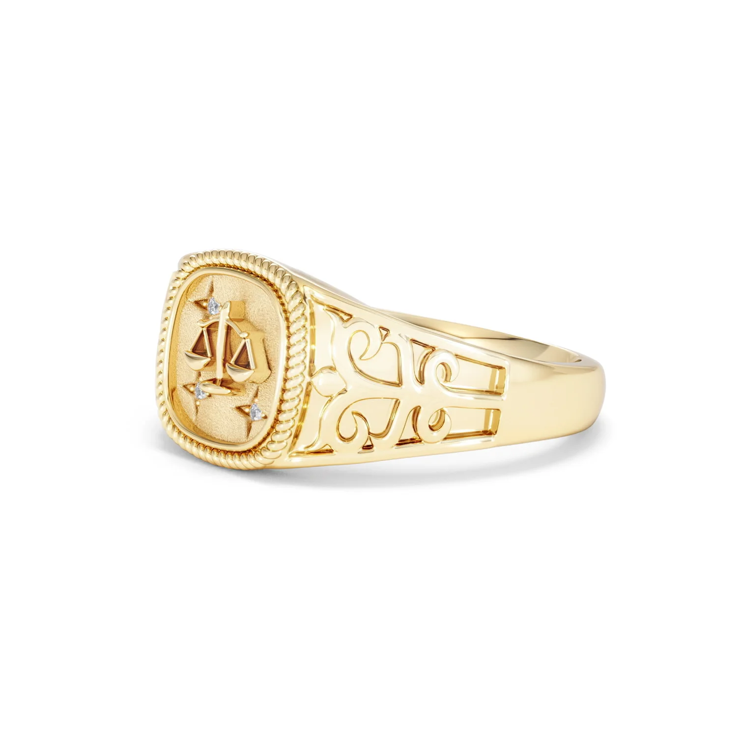 Libra Zodiac 0.01ct Lab Diamond Signet Ring in 18K Gold Vermeil - Image 76