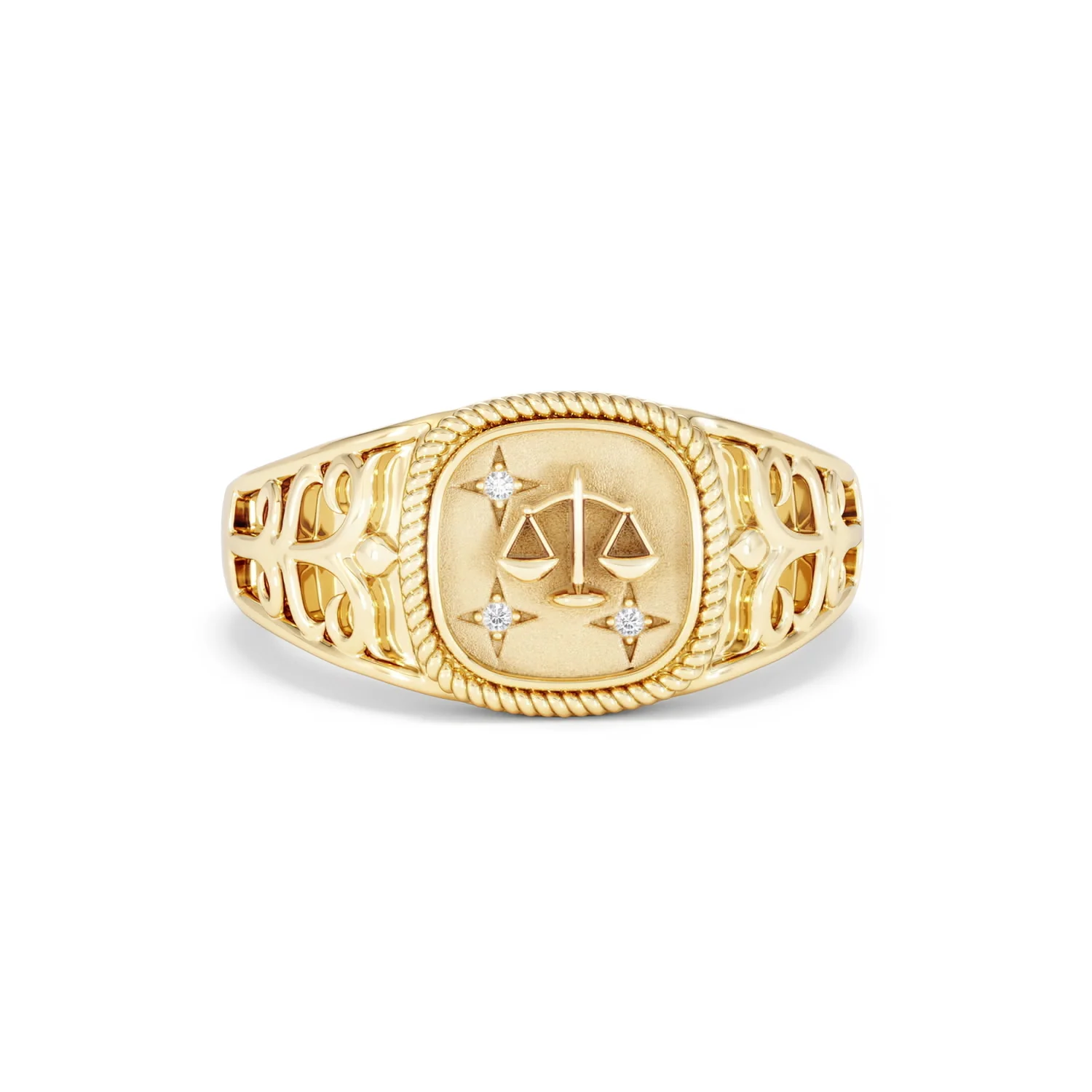 Libra Zodiac 0.01ct Lab Diamond Signet Ring in 18K Gold Vermeil - Image 8