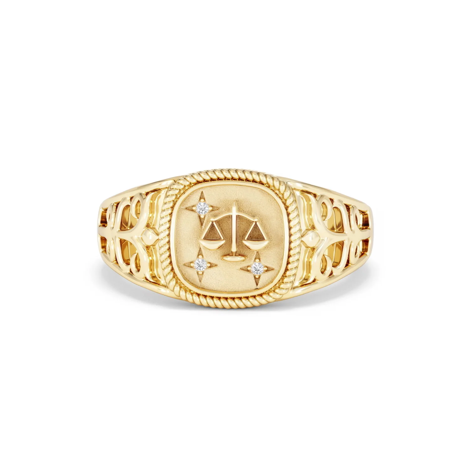 Libra Zodiac 0.01ct Lab Diamond Signet Ring in 18K Gold Vermeil - Image 86