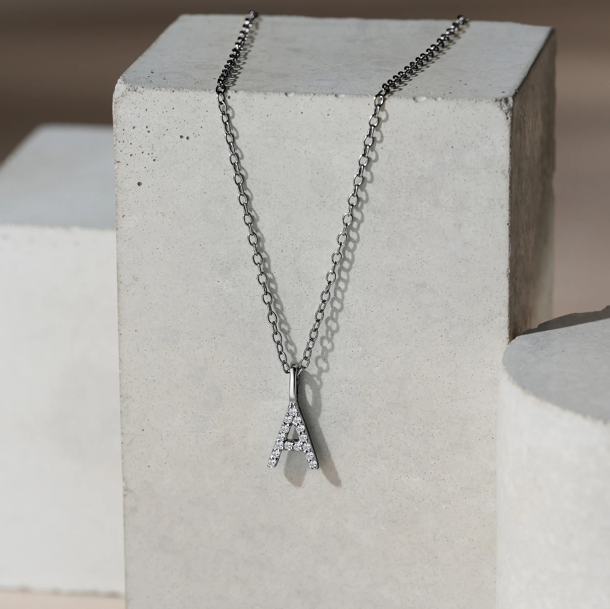 Love Letter Initial A Lab Diamond Necklace set in 9K White Gold - Image 3