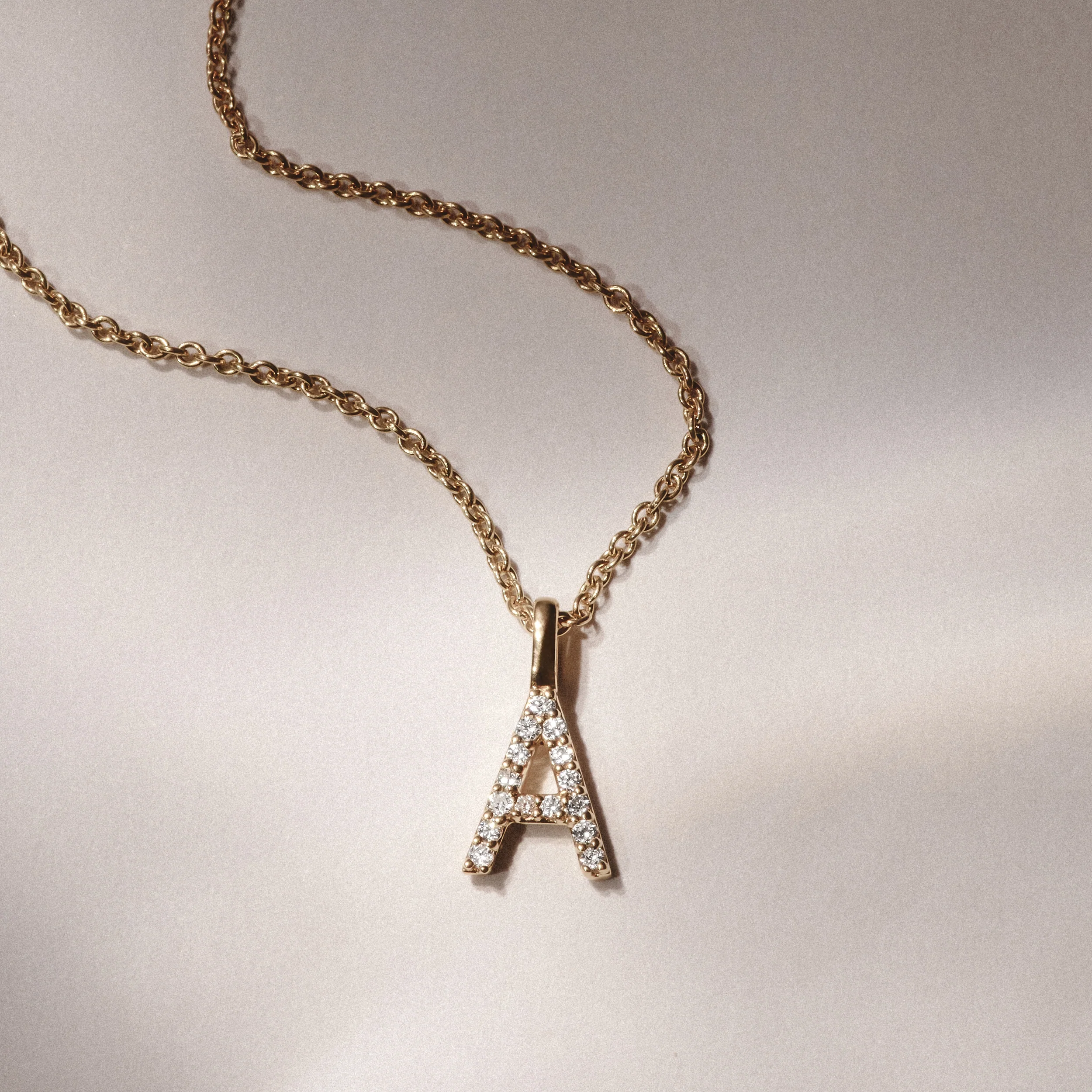 Love Letter Initial A Lab Diamond Necklace set in 9K Yellow Gold - Image 3
