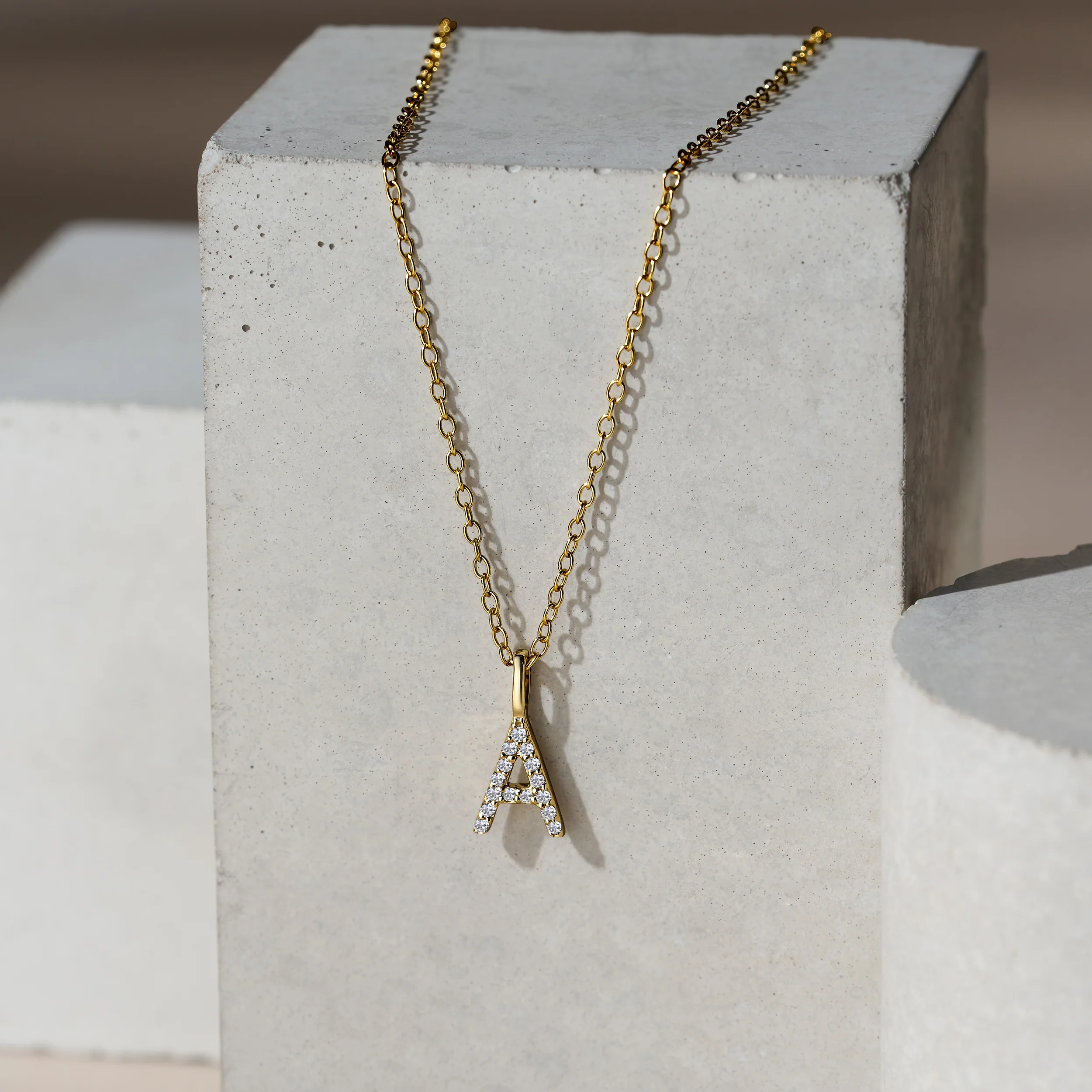 Love Letter Initial A Lab Diamond Necklace set in 9K Yellow Gold - Image 6