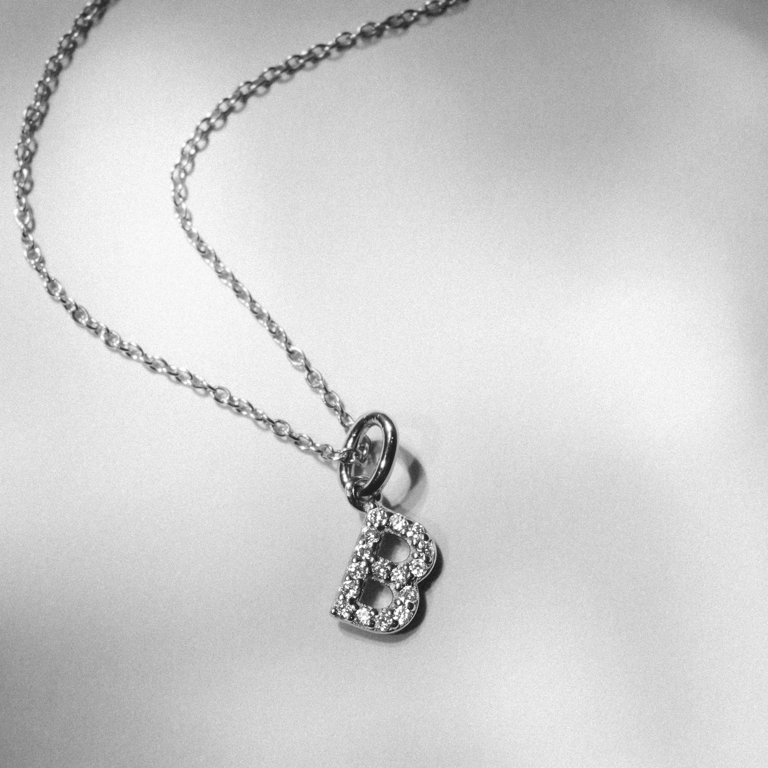 Love Letter Initial B Lab Diamond Necklace set in 925 Sterling Silver - Image 3