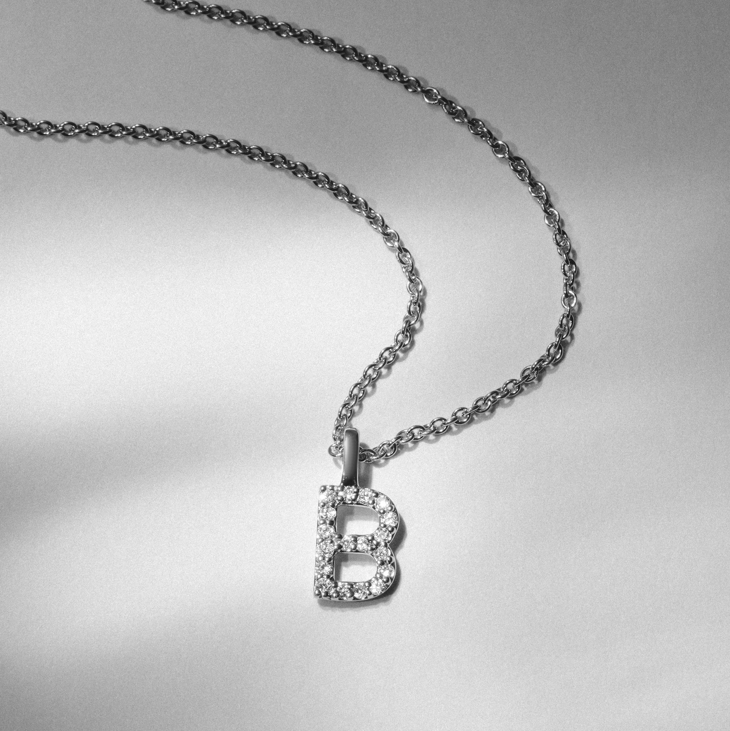 Love Letter Initial B Lab Diamond Necklace set in 9K White Gold - Image 3
