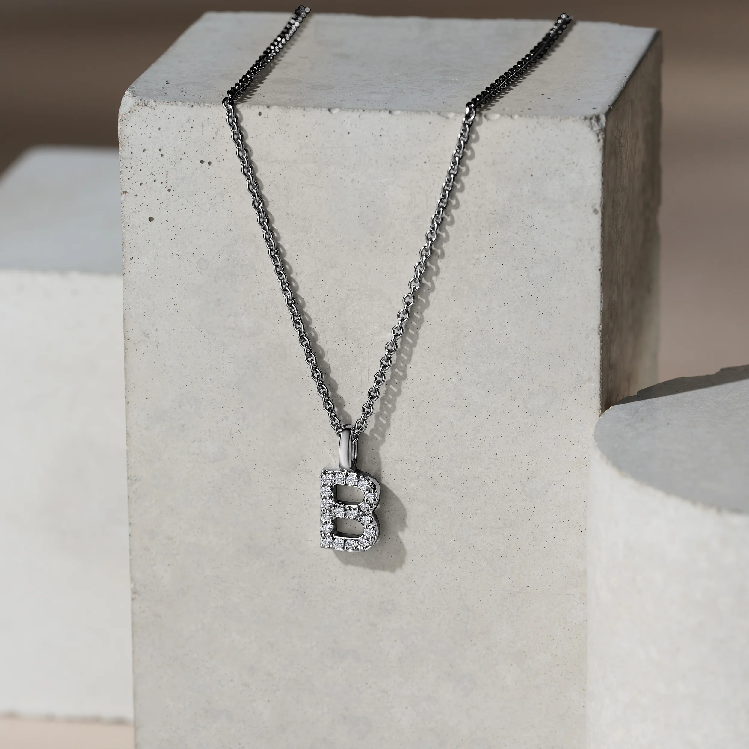 Love Letter Initial B Lab Diamond Necklace set in 9K White Gold - Image 5
