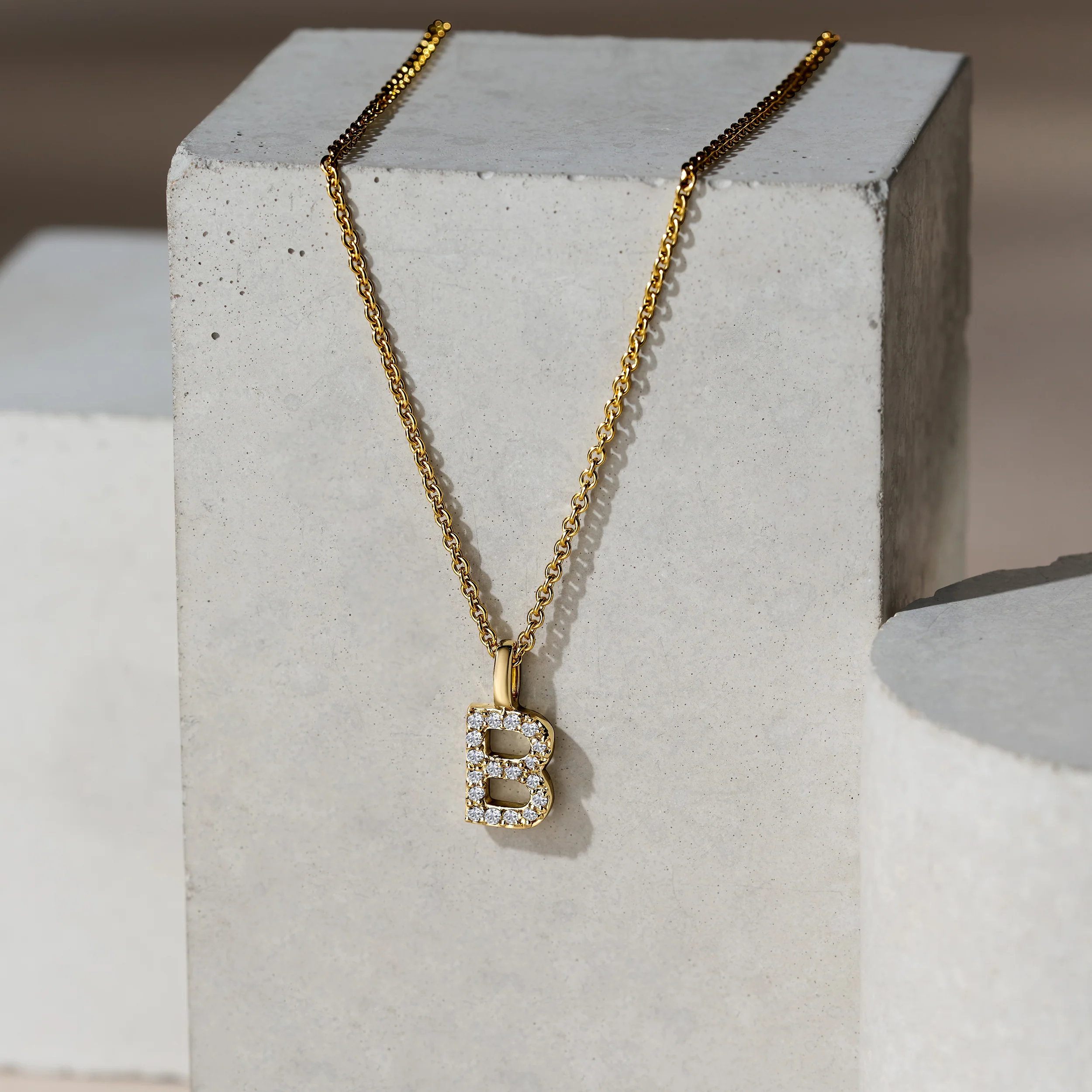Love Letter Initial B Lab Diamond Necklace set in 9K Yellow Gold - Image 3