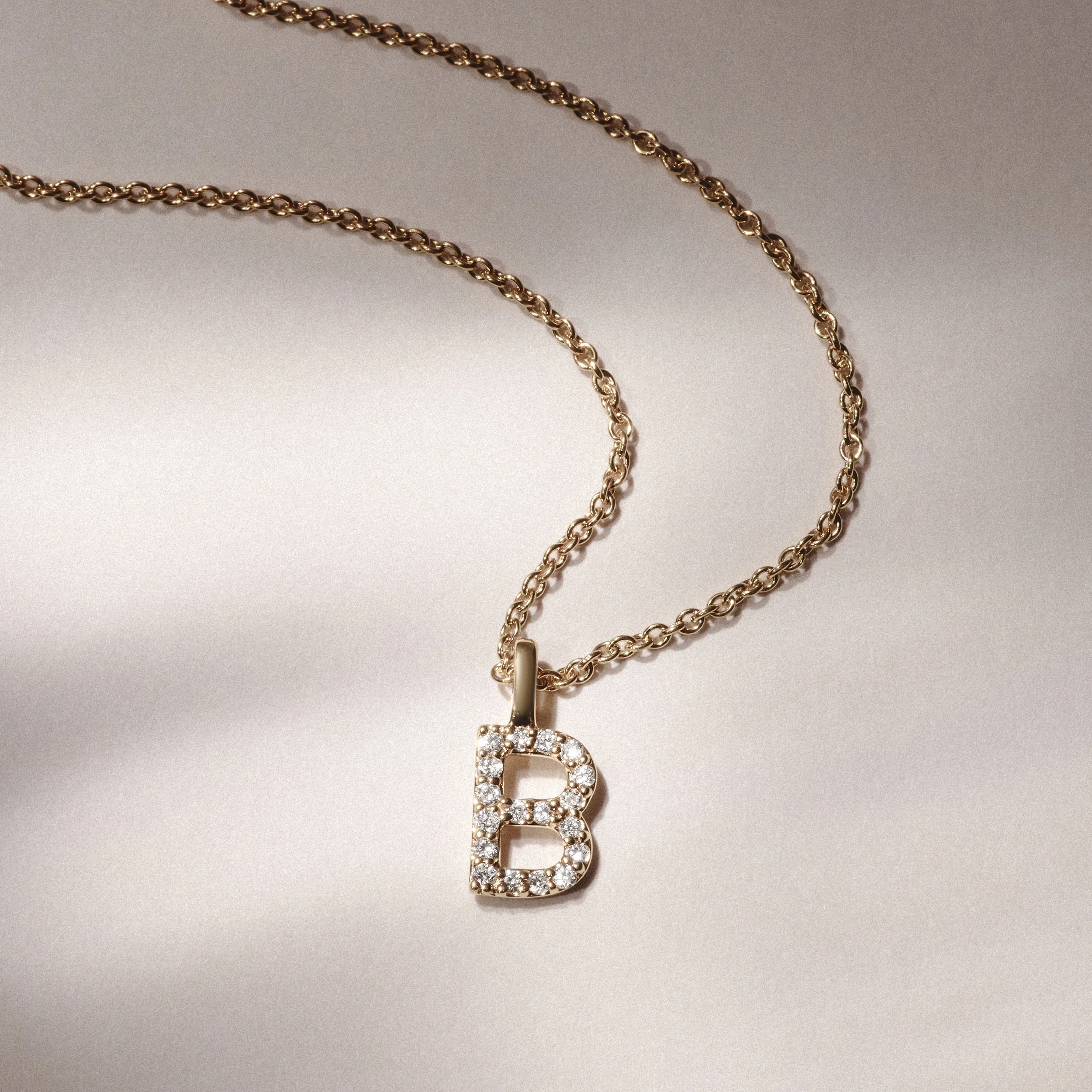 Love Letter Initial B Lab Diamond Necklace set in 9K Yellow Gold - Image 5
