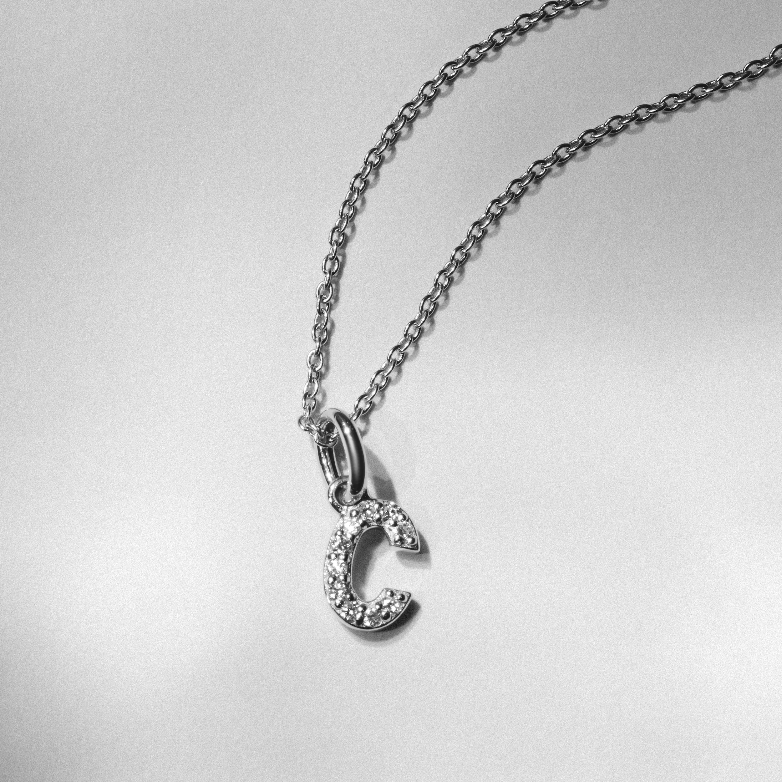 Love Letter Initial C Lab Diamond Necklace set in 925 Sterling Silver - Image 3