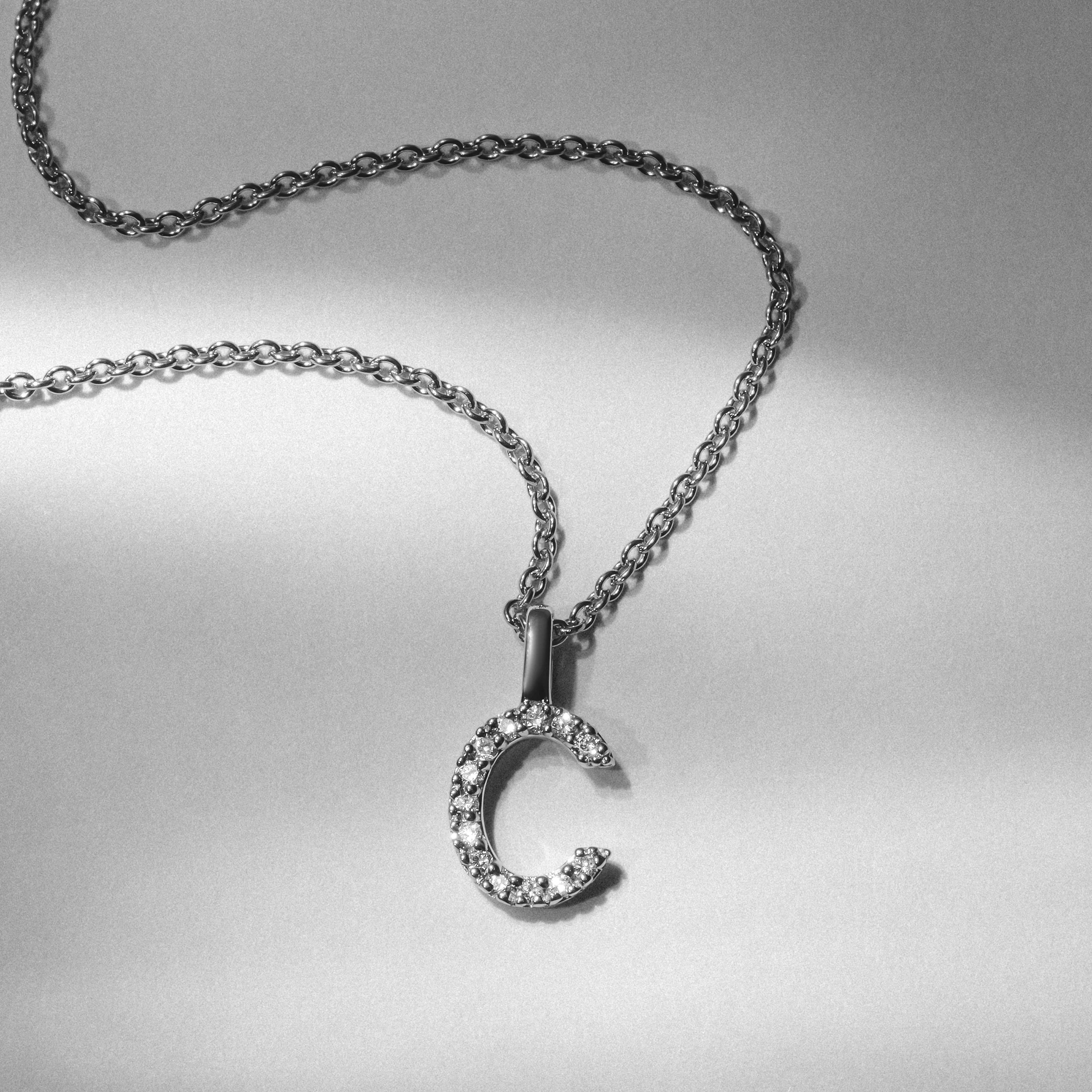 Love Letter Initial C Lab Diamond Necklace set in 9K White Gold - Image 3