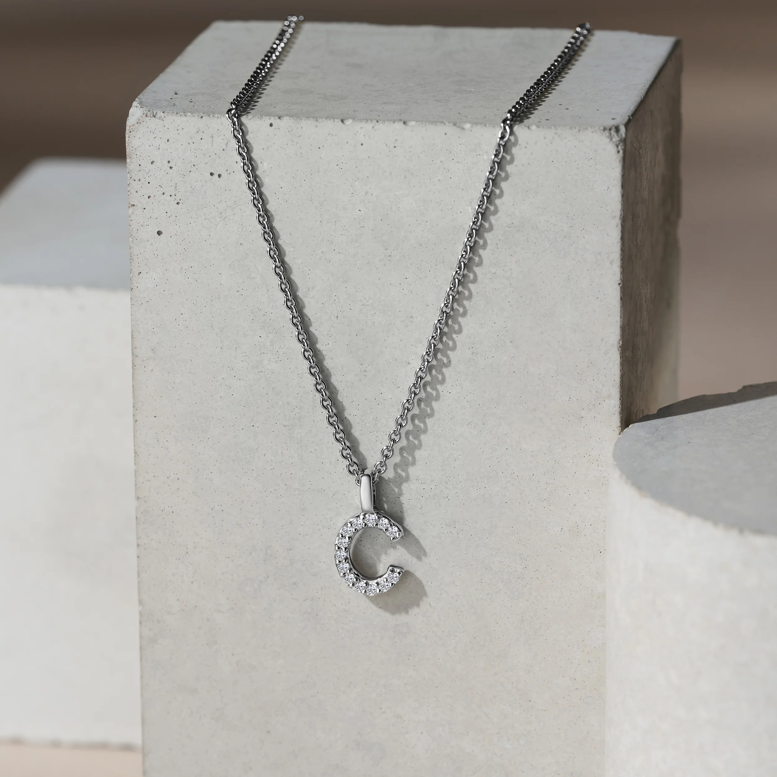 Love Letter Initial C Lab Diamond Necklace set in 9K White Gold - Image 5