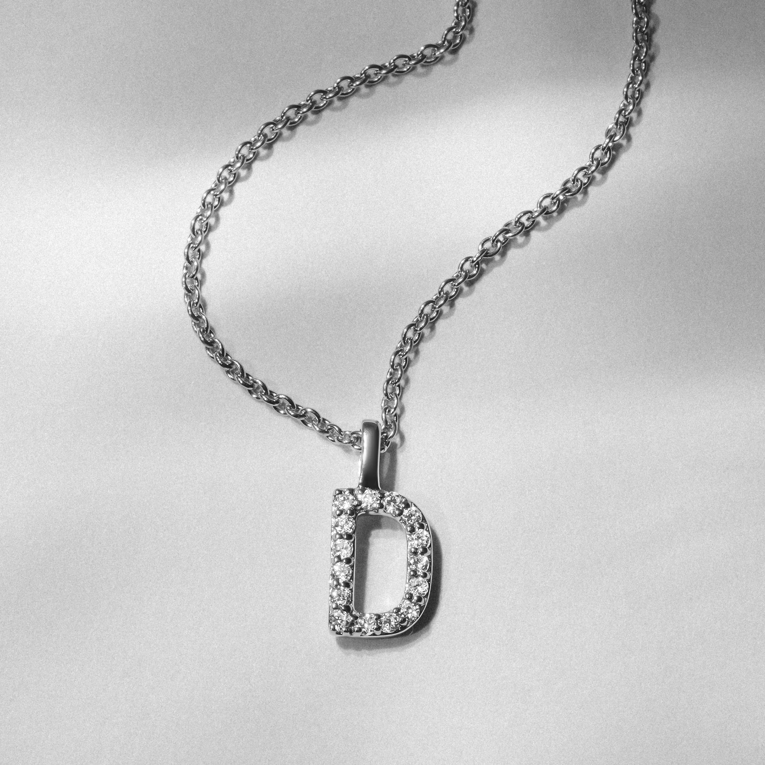 Love Letter Initial D Lab Diamond Necklace set in 9K White Gold - Image 3
