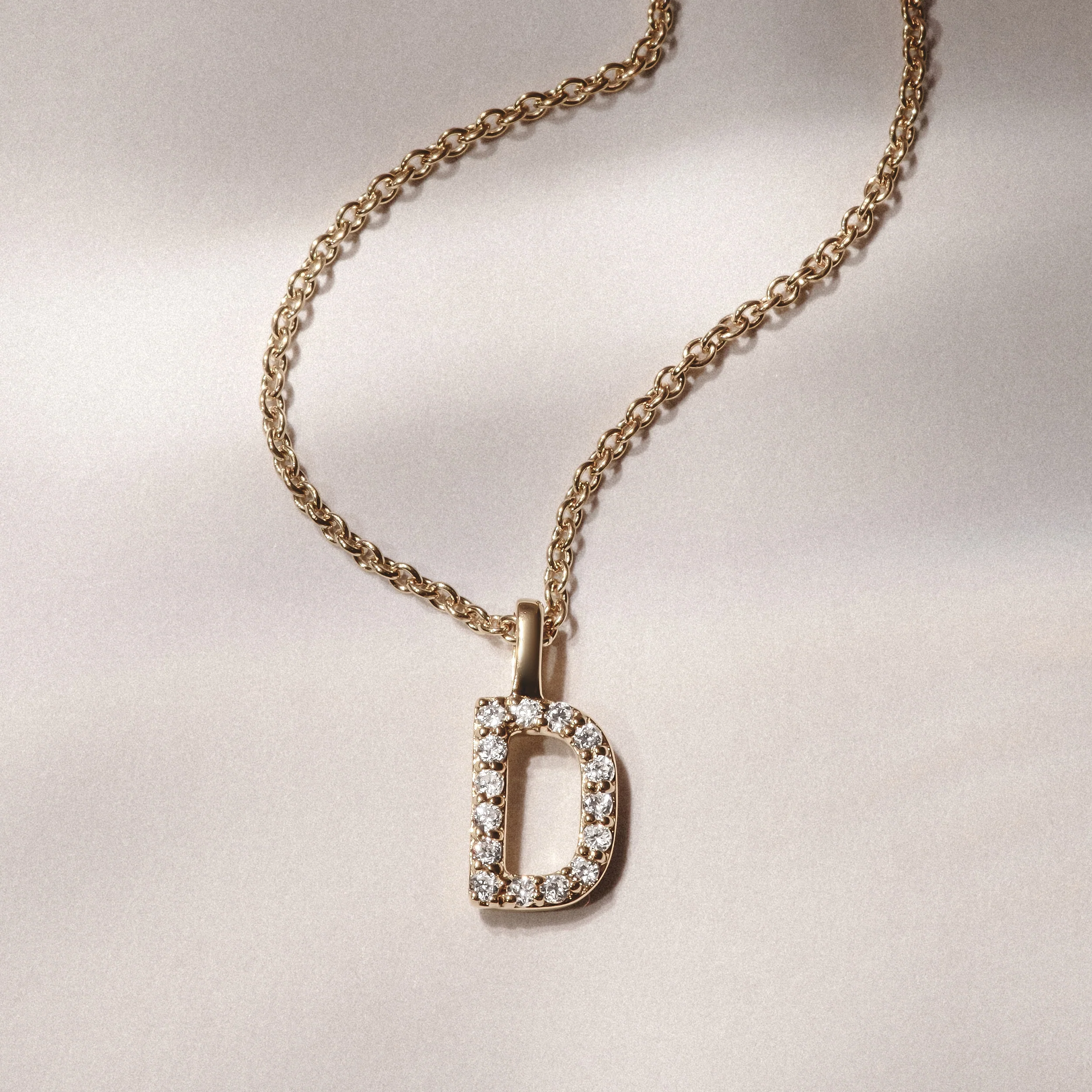 Love Letter Initial D Lab Diamond Necklace set in 9K Yellow Gold - Image 3