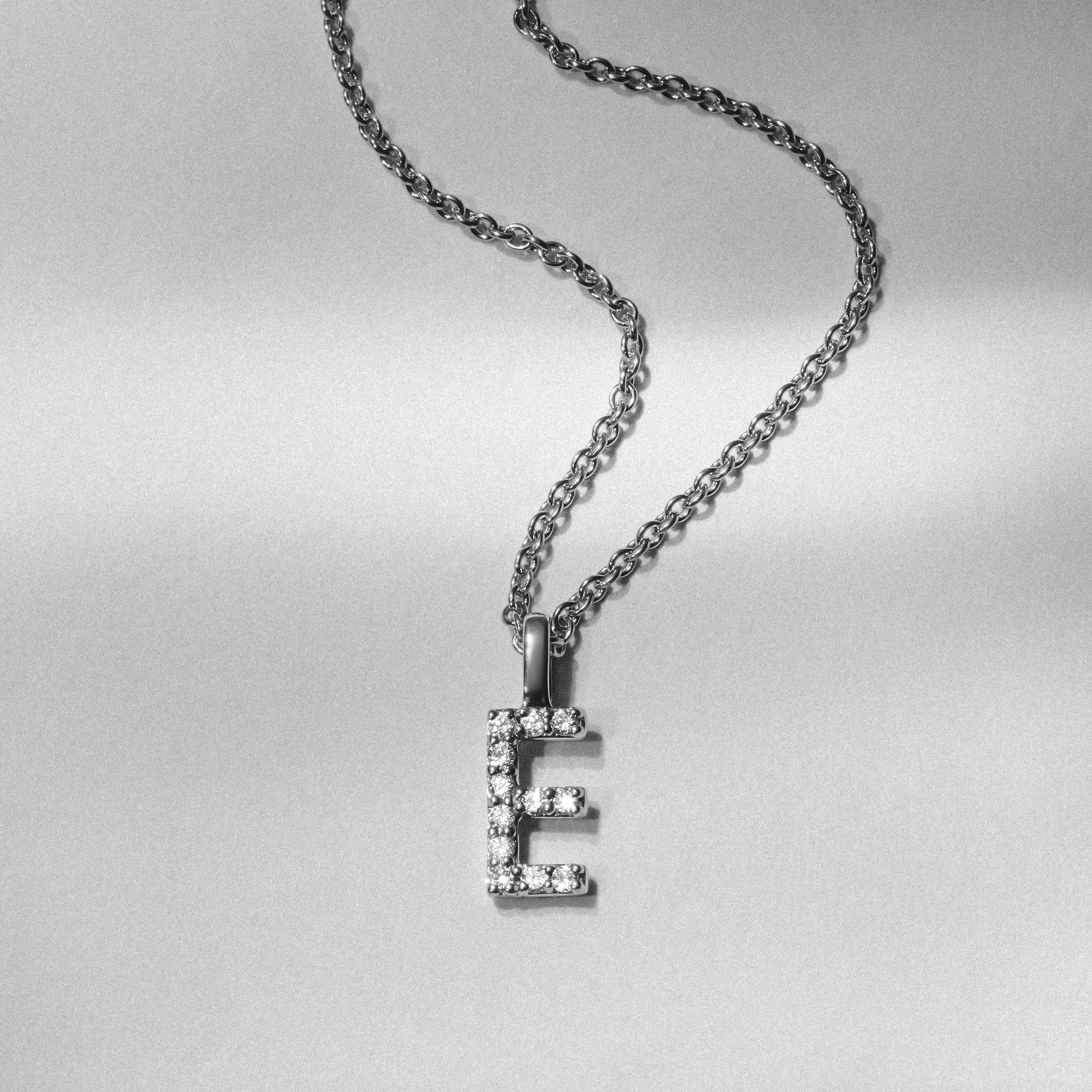 Love Letter Initial E Lab Diamond Necklace set in 9K White Gold - Image 3