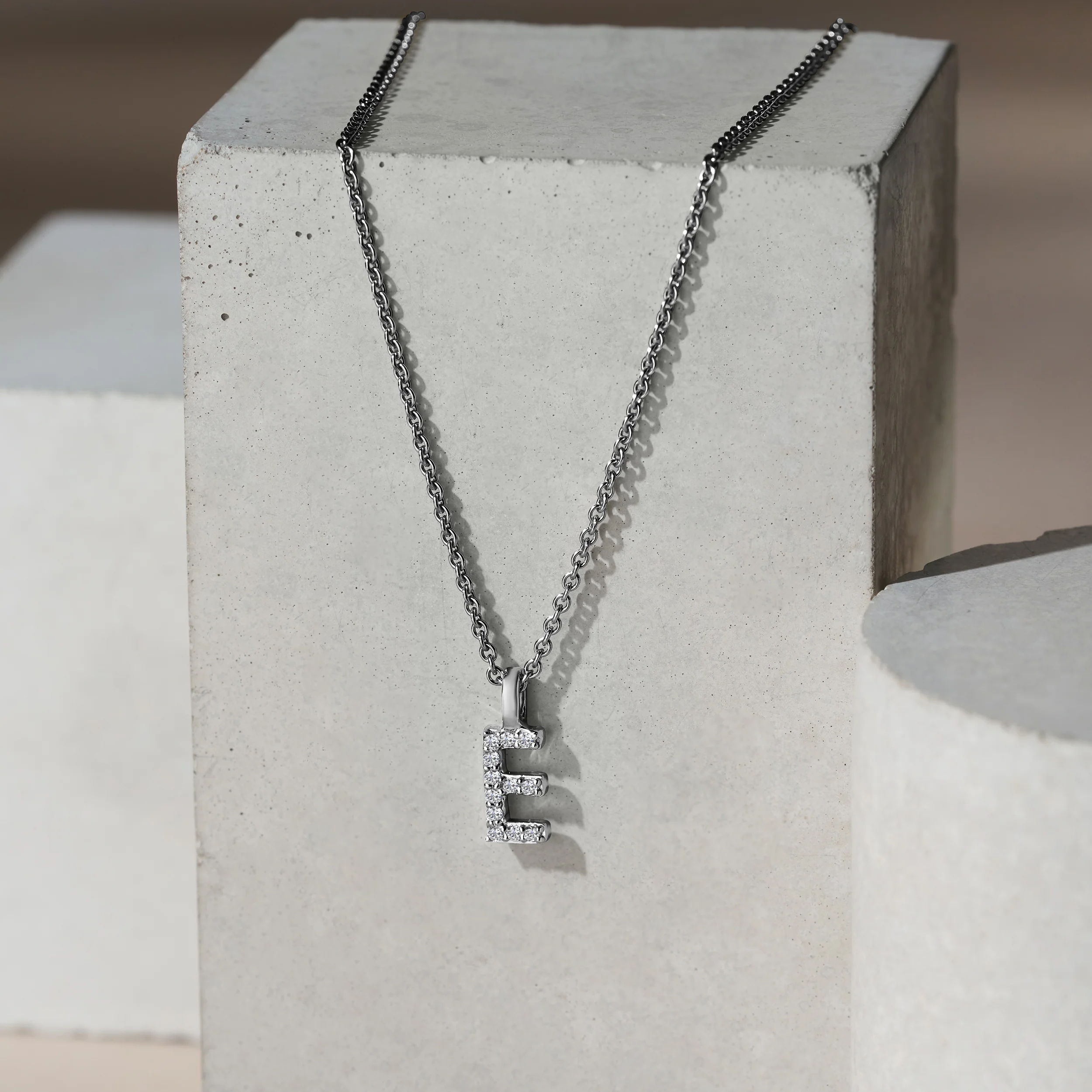 Love Letter Initial E Lab Diamond Necklace set in 9K White Gold - Image 5