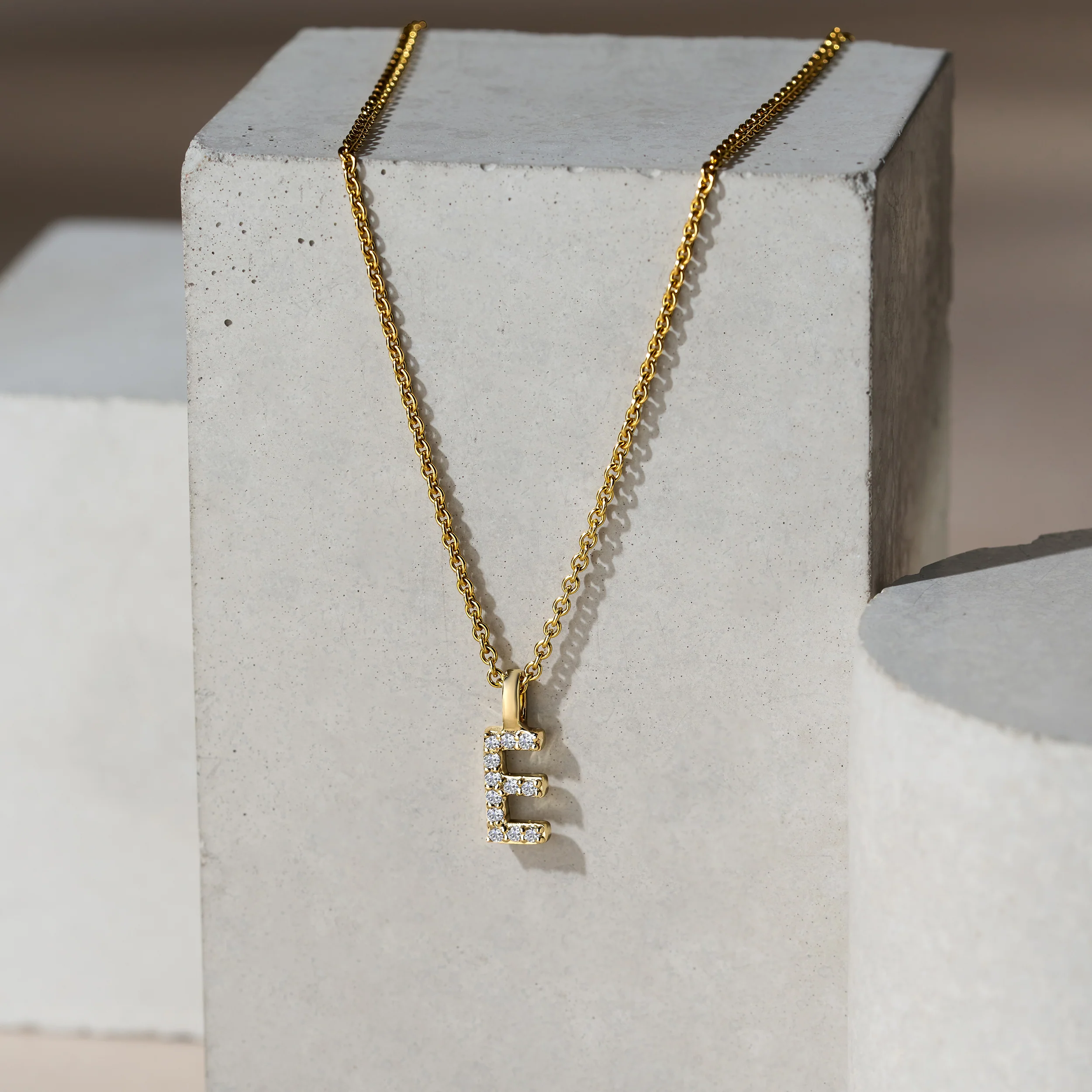 Love Letter Initial E Lab Diamond Necklace set in 9K Yellow Gold - Image 5