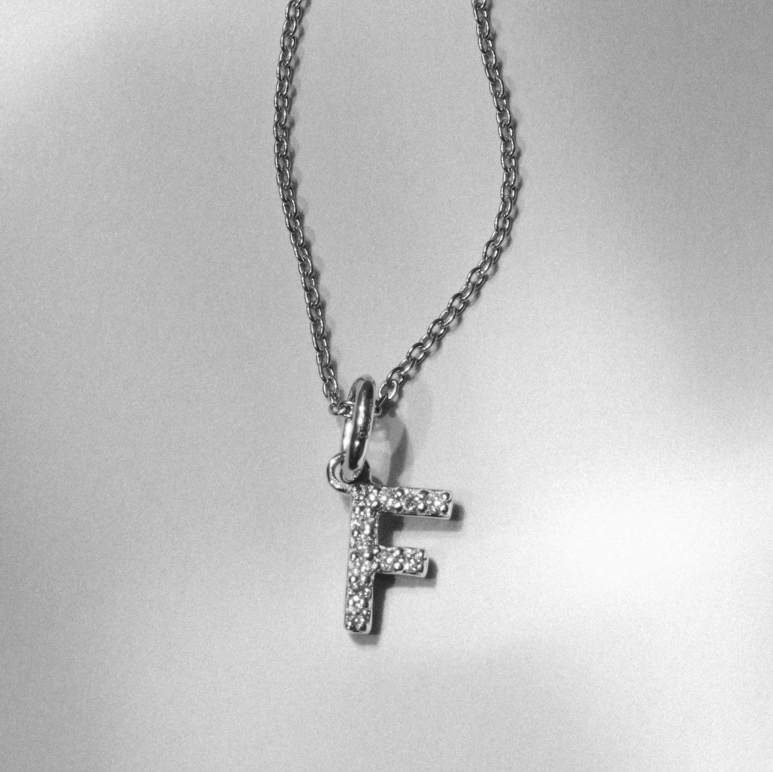 Love Letter Initial F Lab Diamond Necklace set in 925 Sterling Silver - Image 3