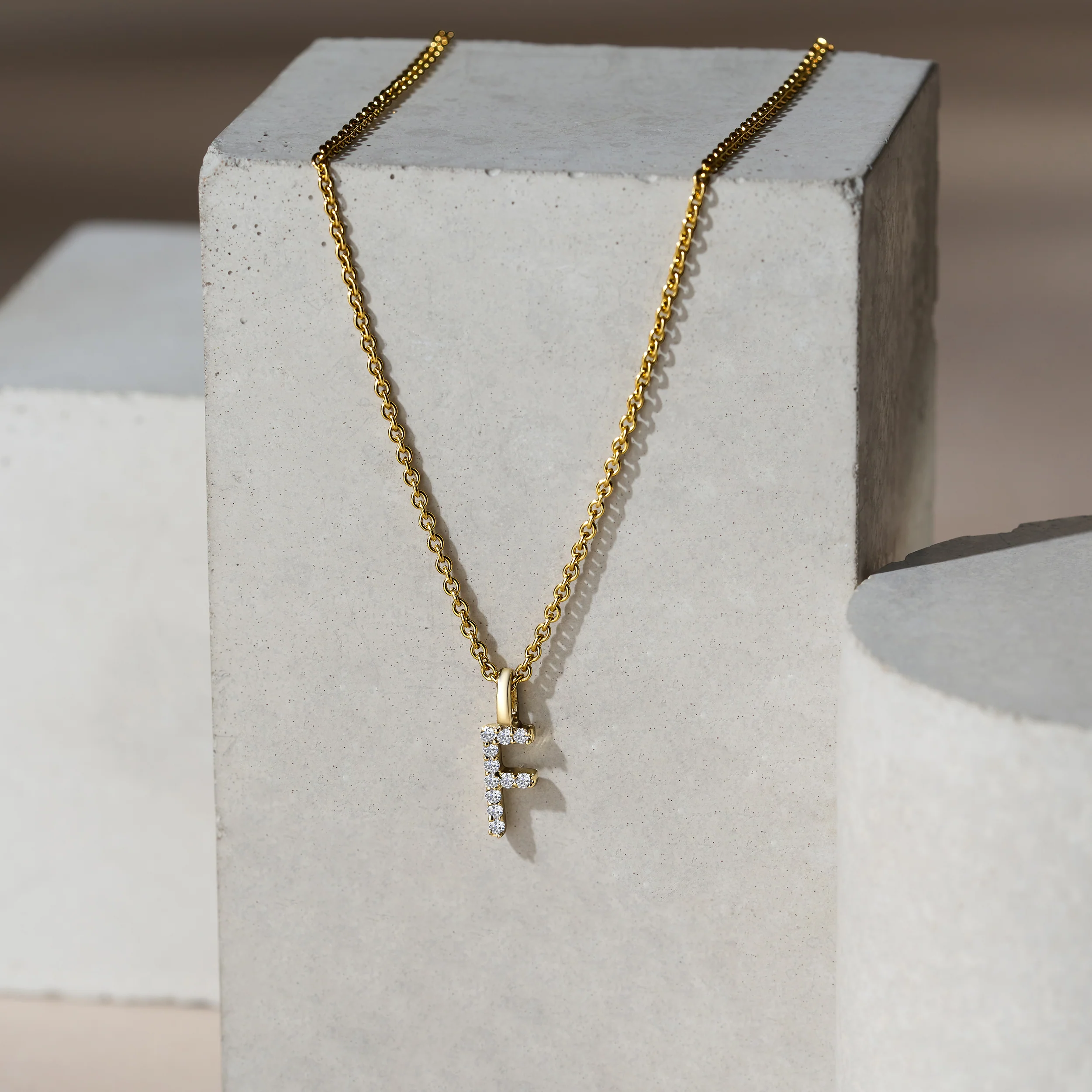 Love Letter Initial F Lab Diamond Necklace set in 9K Yellow Gold - Image 5