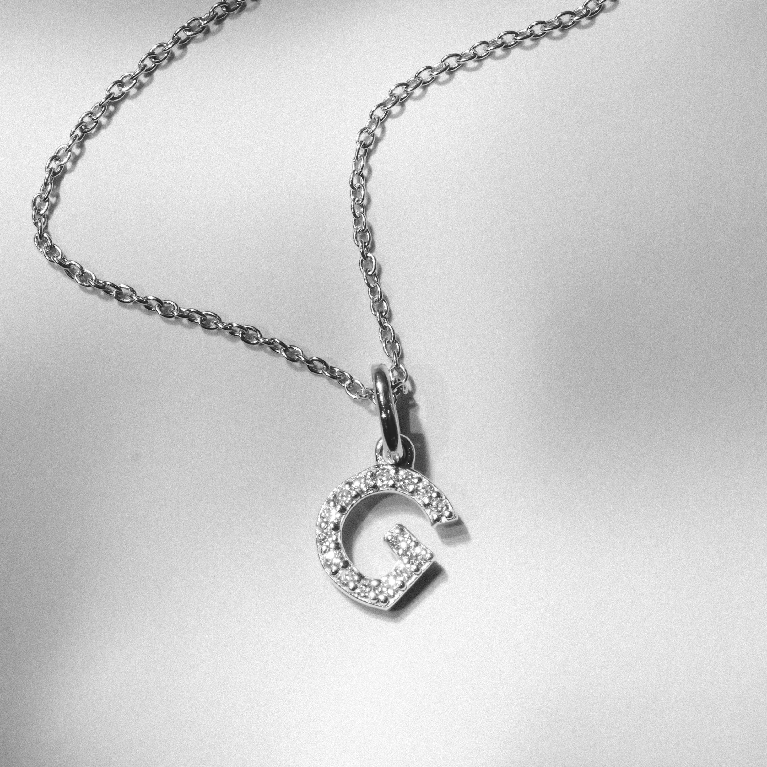 Love Letter Initial G Lab Diamond Necklace set in 925 Sterling Silver - Image 3