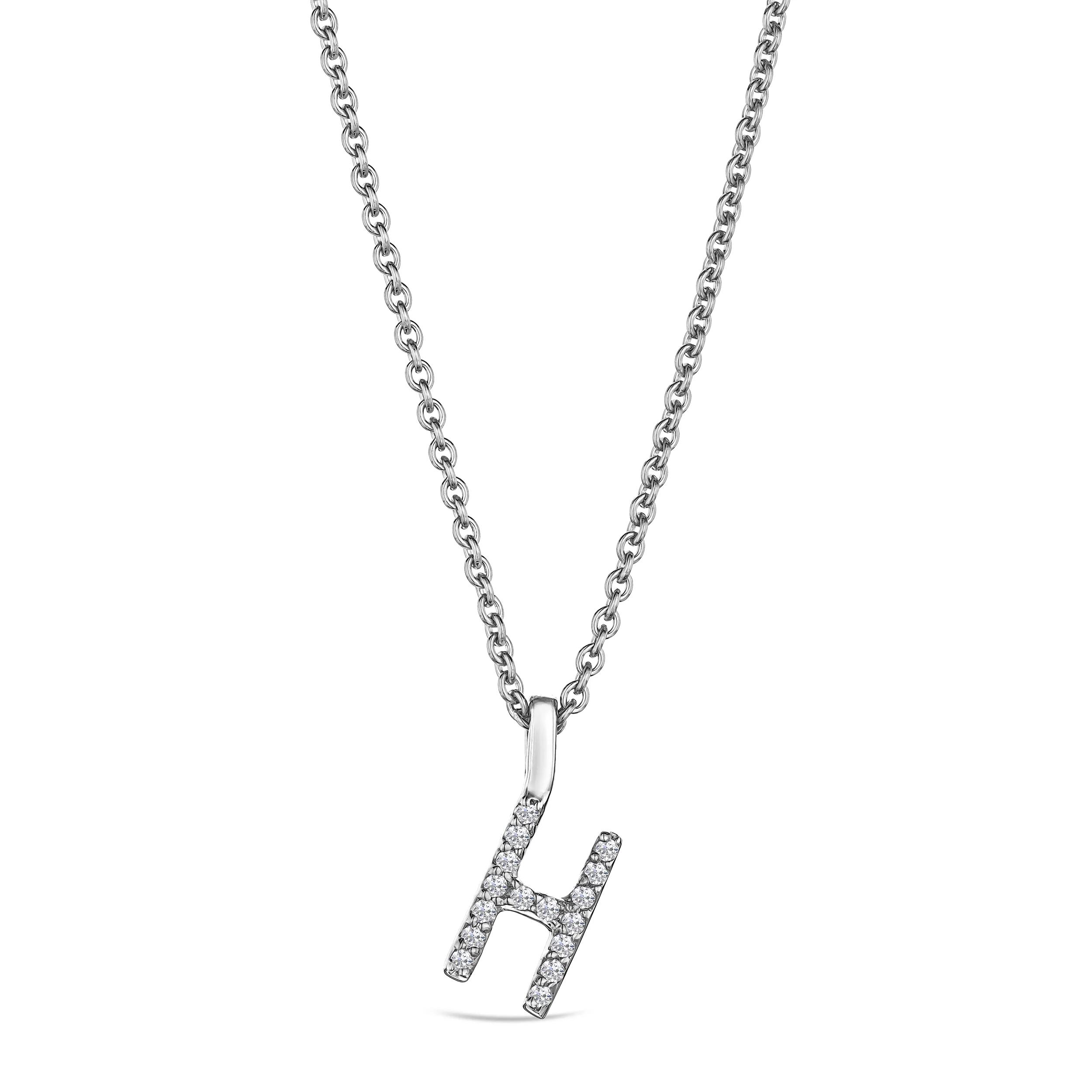 Love Letter Initial H Lab Diamond Necklace set in 9K White Gold - Image 4