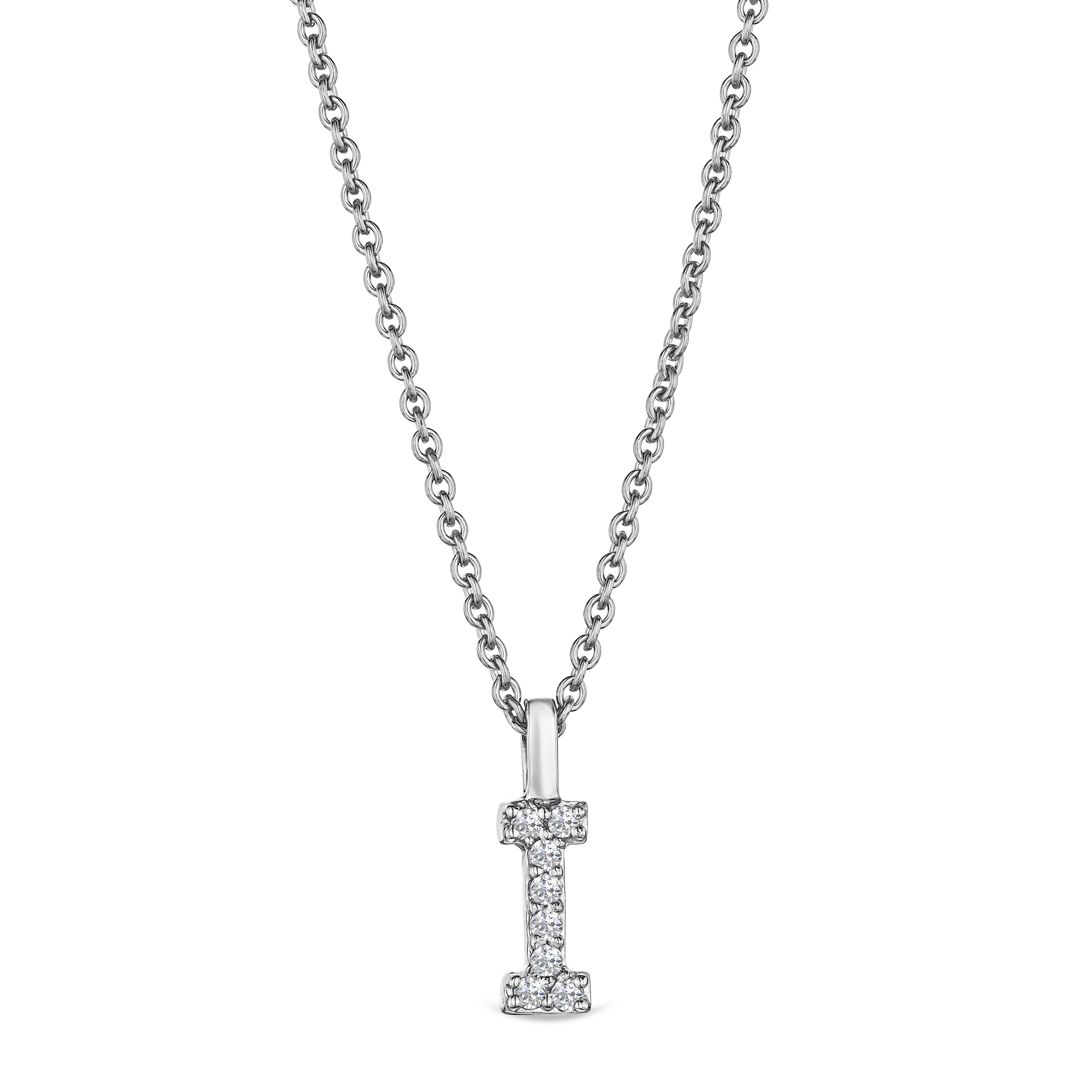 Love Letter Initial I Lab Diamond Necklace set in 9K White Gold - Image 3