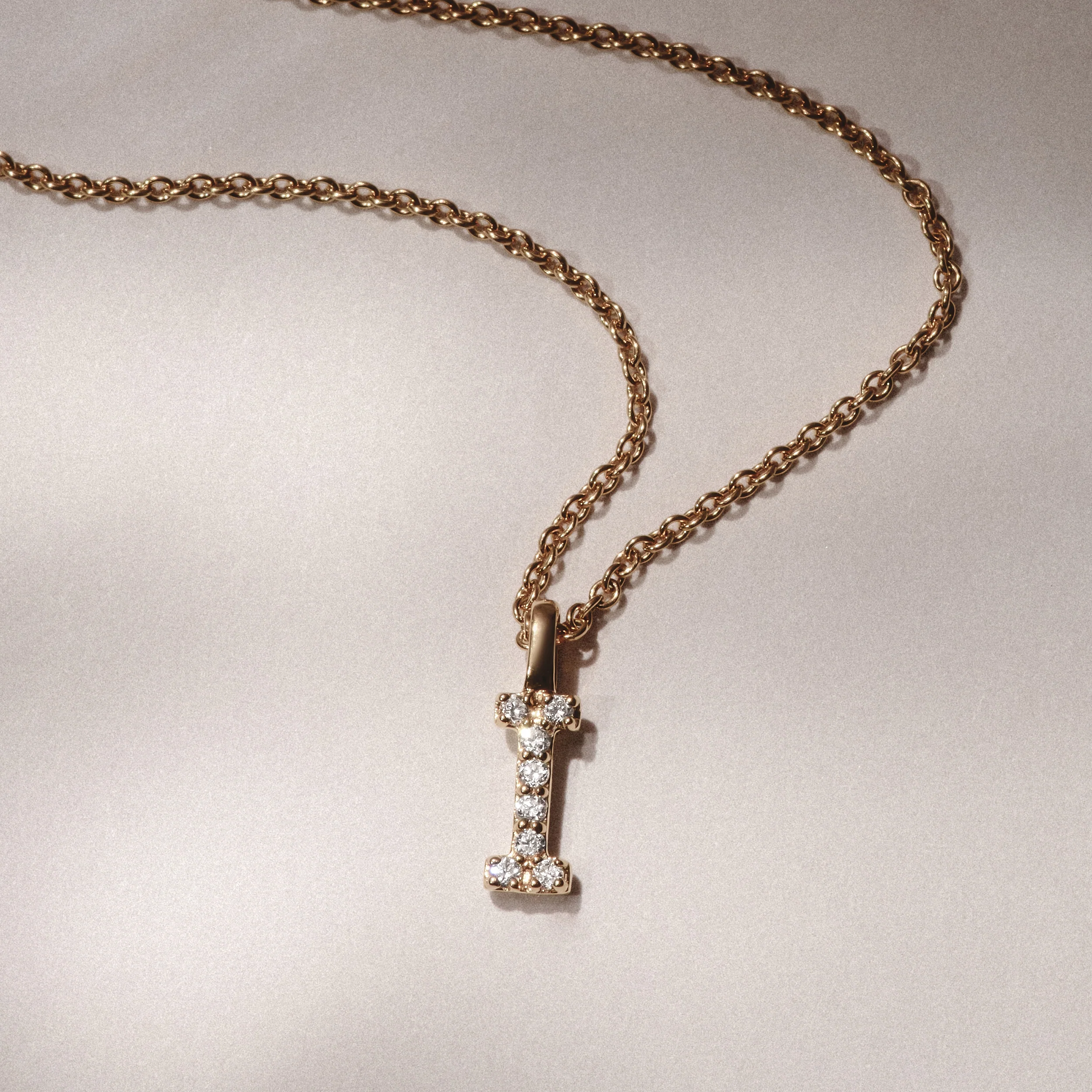 Love Letter Initial I Lab Diamond Necklace set in 9K Yellow Gold - Image 3