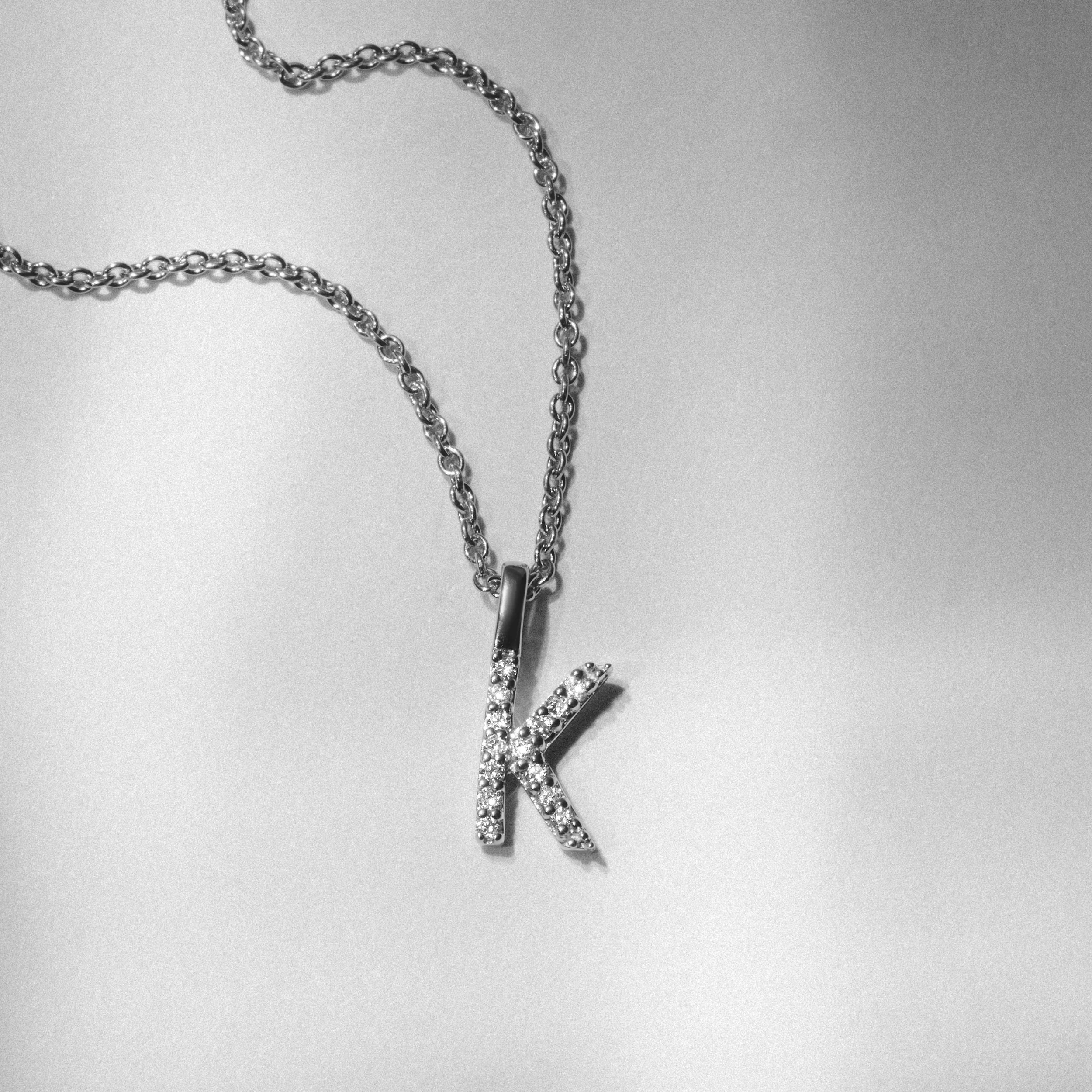 Love Letter Initial K Lab Diamond Necklace set in 9K White Gold - Image 3