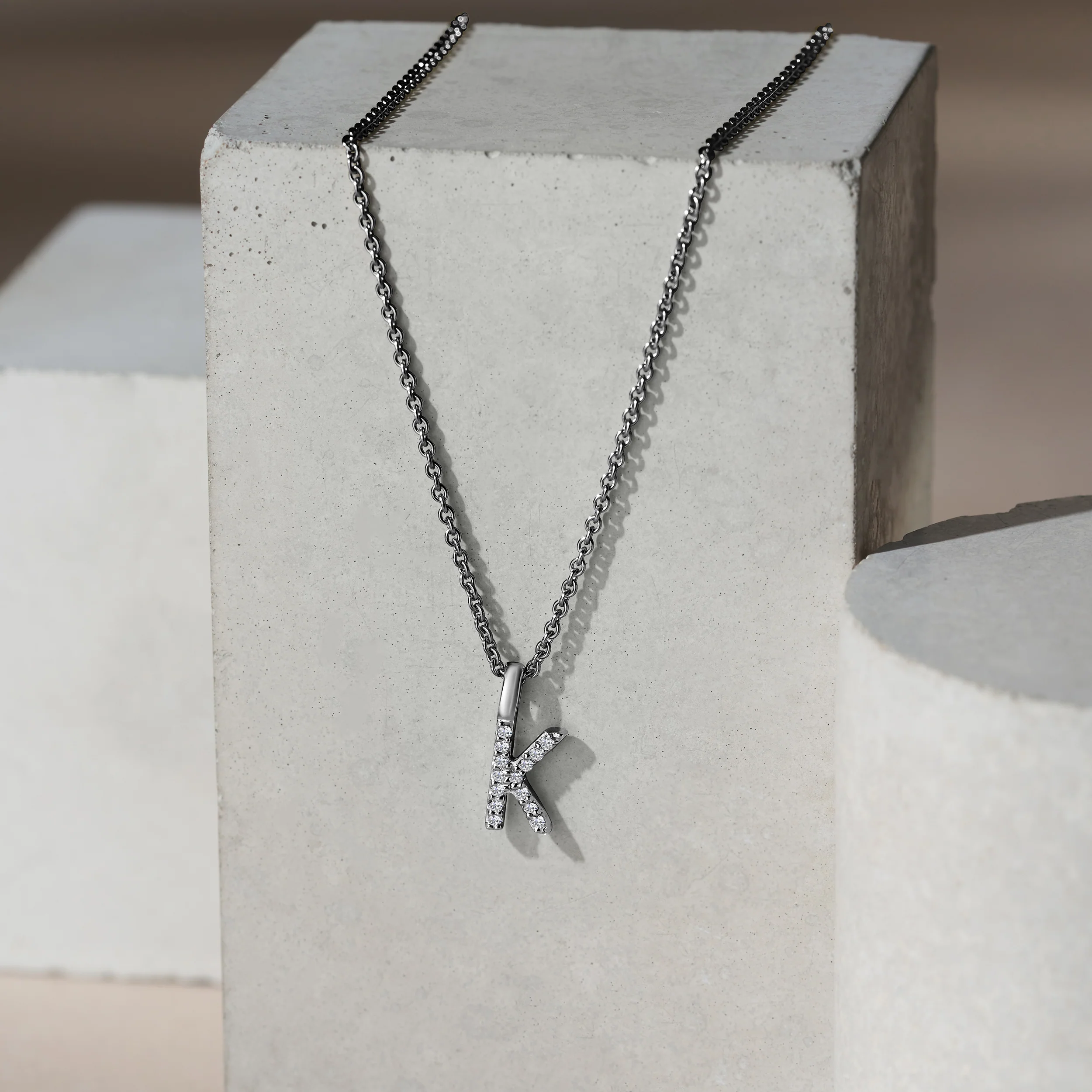 Love Letter Initial K Lab Diamond Necklace set in 9K White Gold - Image 5