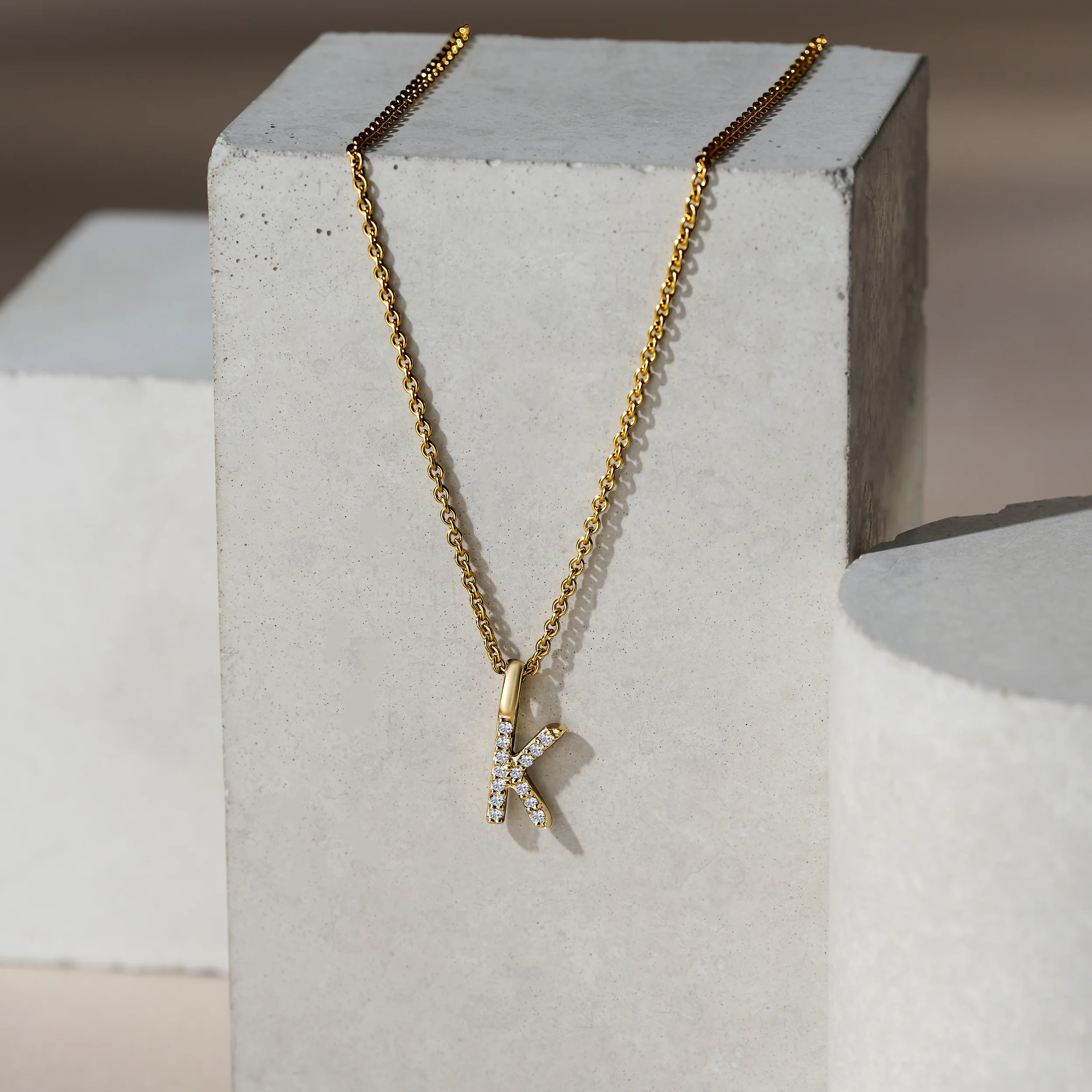 Love Letter Initial K Lab Diamond Necklace set in 9K Yellow Gold - Image 5