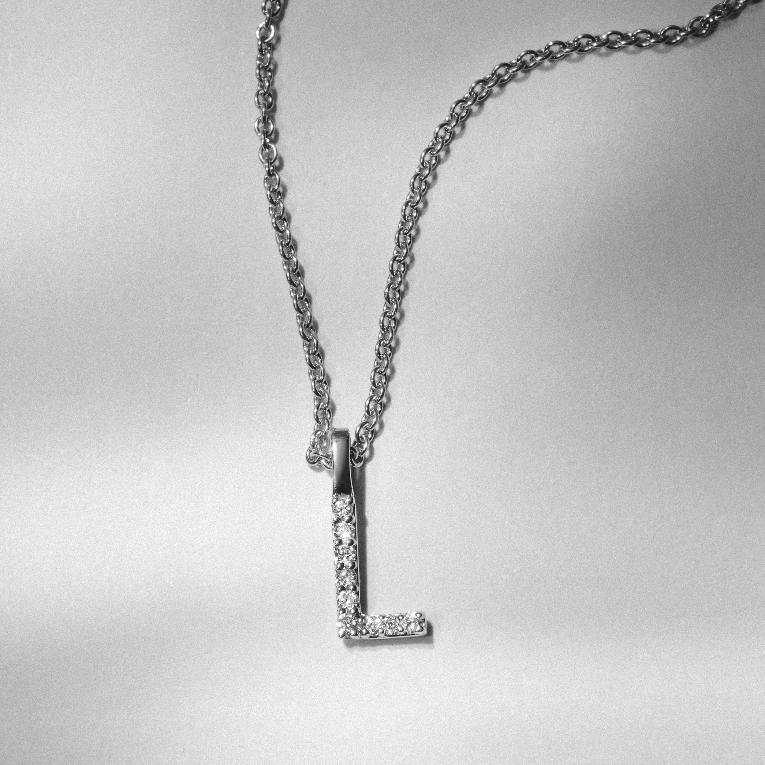 Love Letter Initial L Lab Diamond Necklace set in 9K White Gold - Image 3