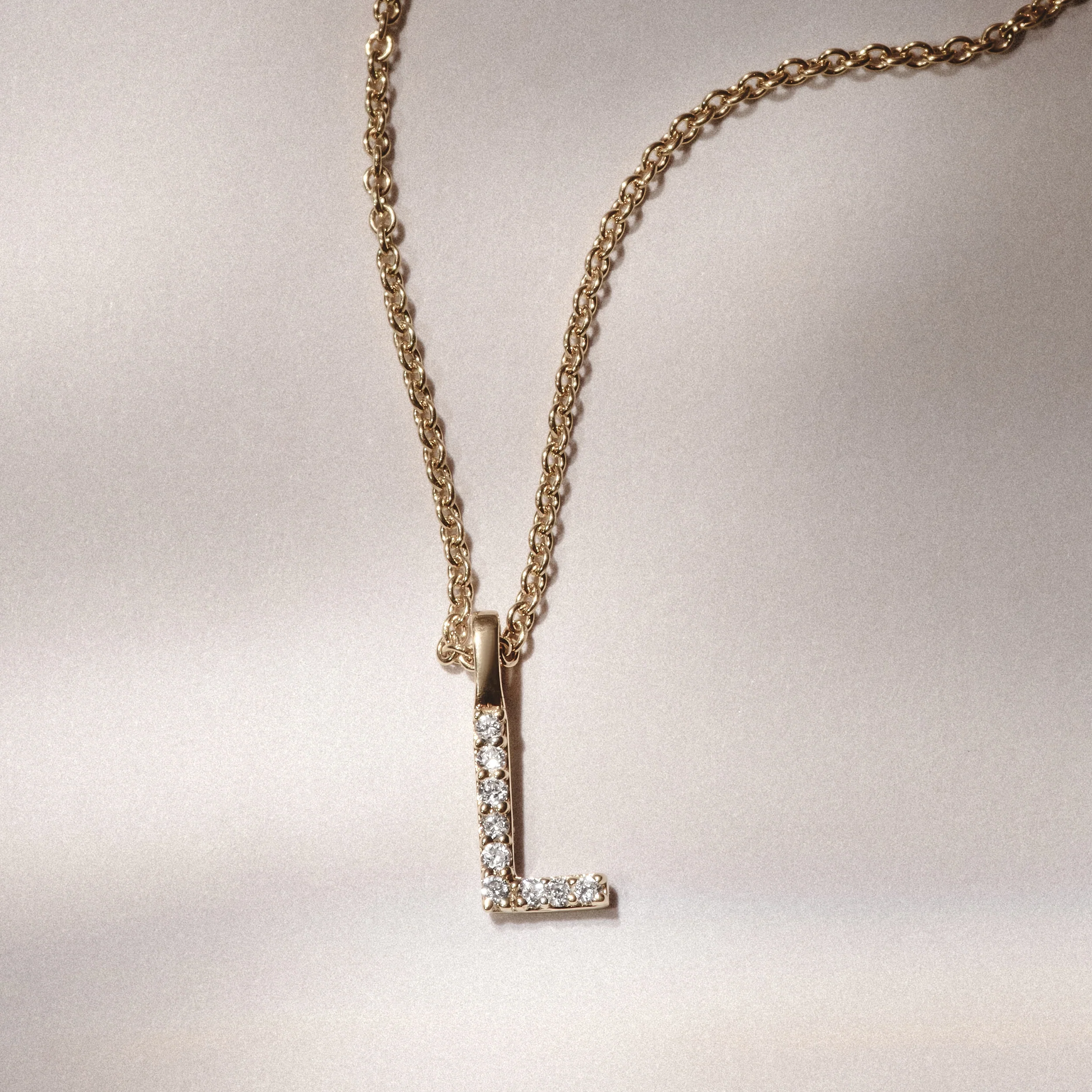 Love Letter Initial L Lab Diamond Necklace set in 9K Yellow Gold - Image 4