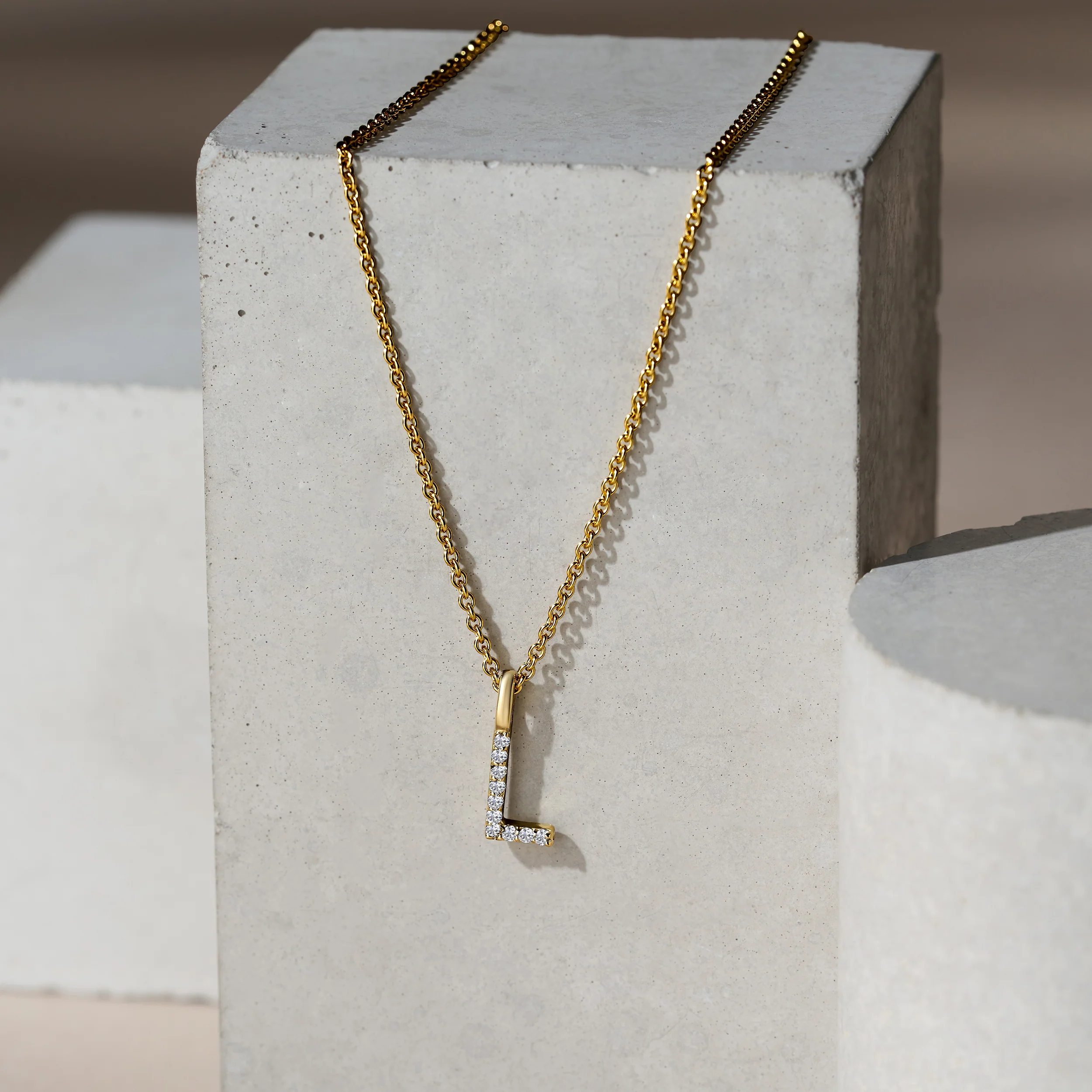 Love Letter Initial L Lab Diamond Necklace set in 9K Yellow Gold - Image 5