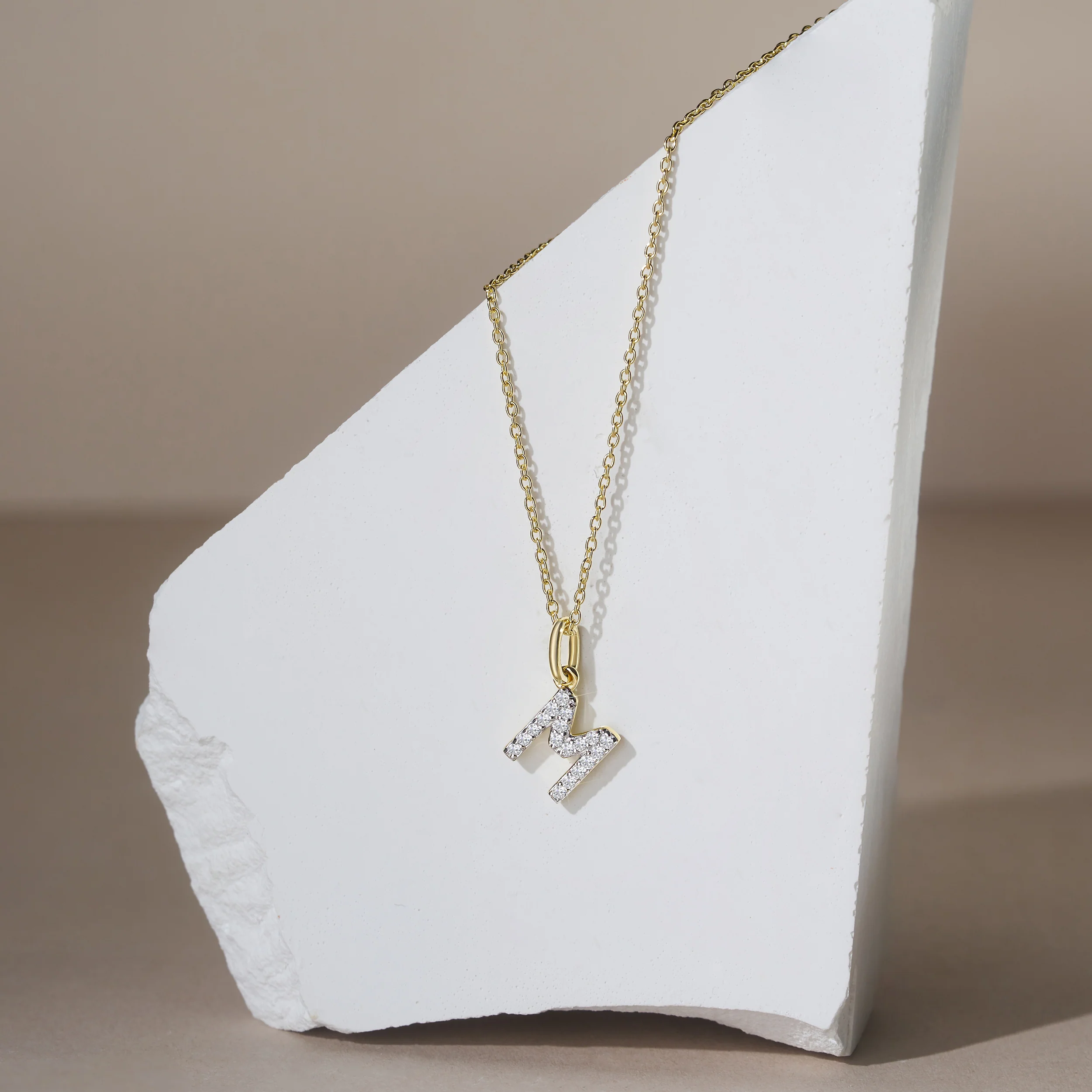 Love Letter Initial M Lab Diamond Necklace set in 18K Gold Vermeil - Image 4