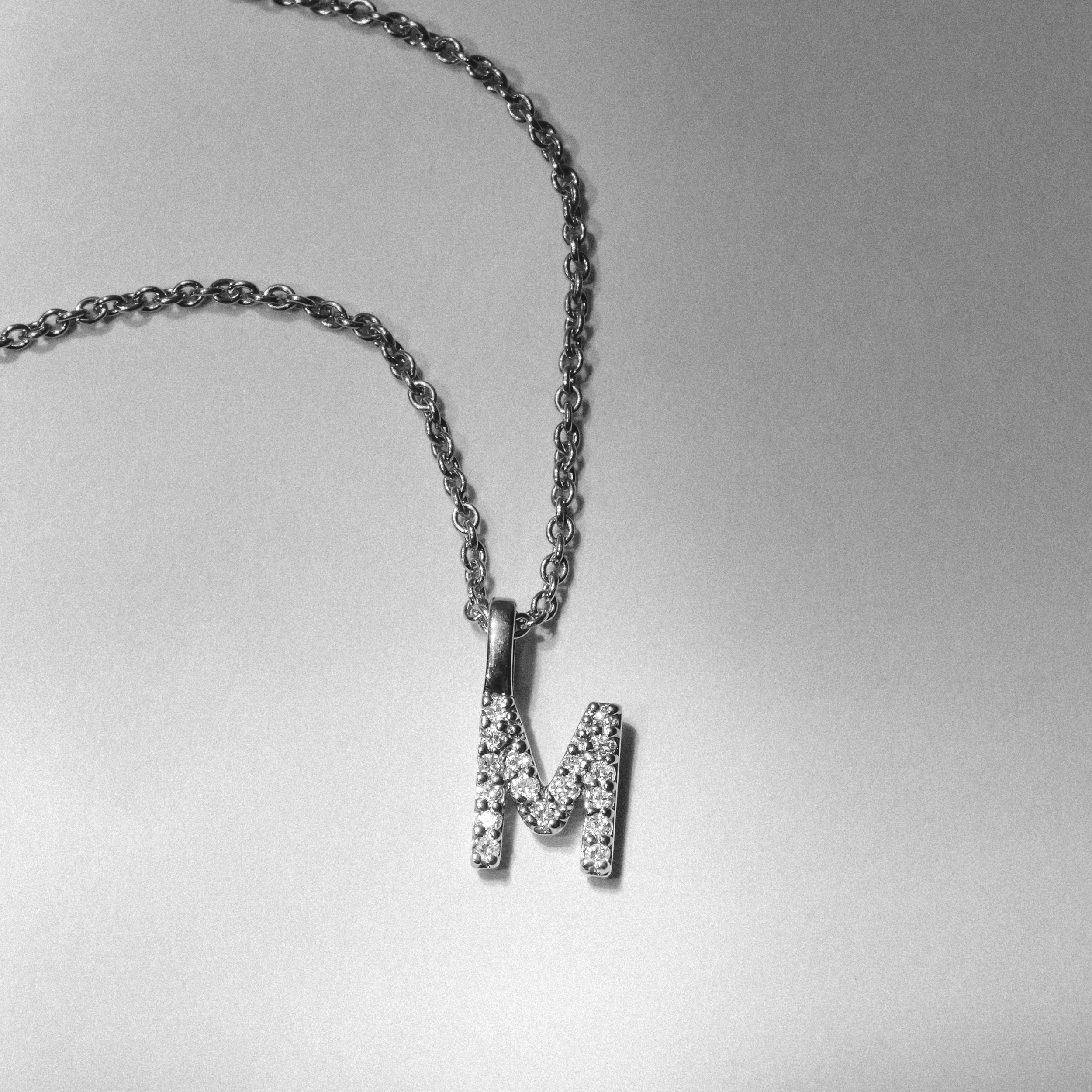 Love Letter Initial M Lab Diamond Necklace set in 9K White Gold - Image 4